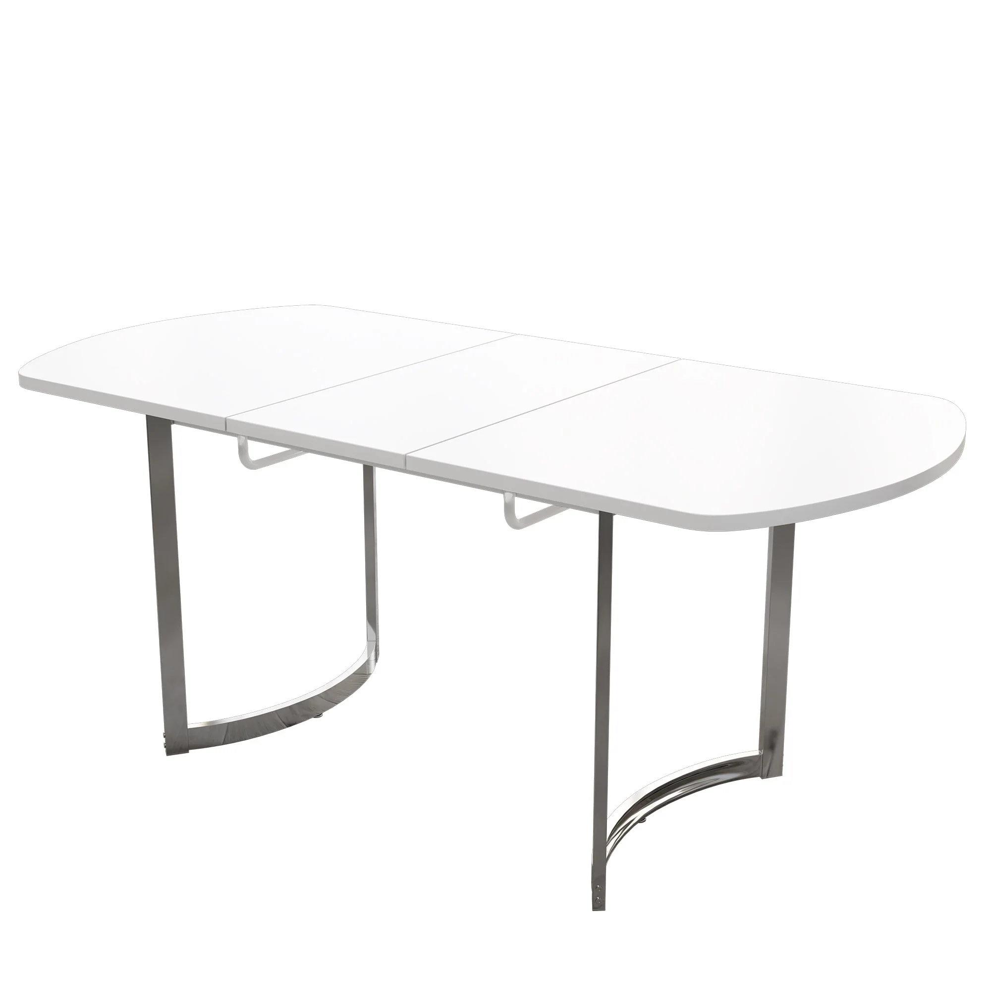 Extendable Dining Table 140/180x80cm 4-6 Seater Modern Silver Metal Legs - White - Image 7