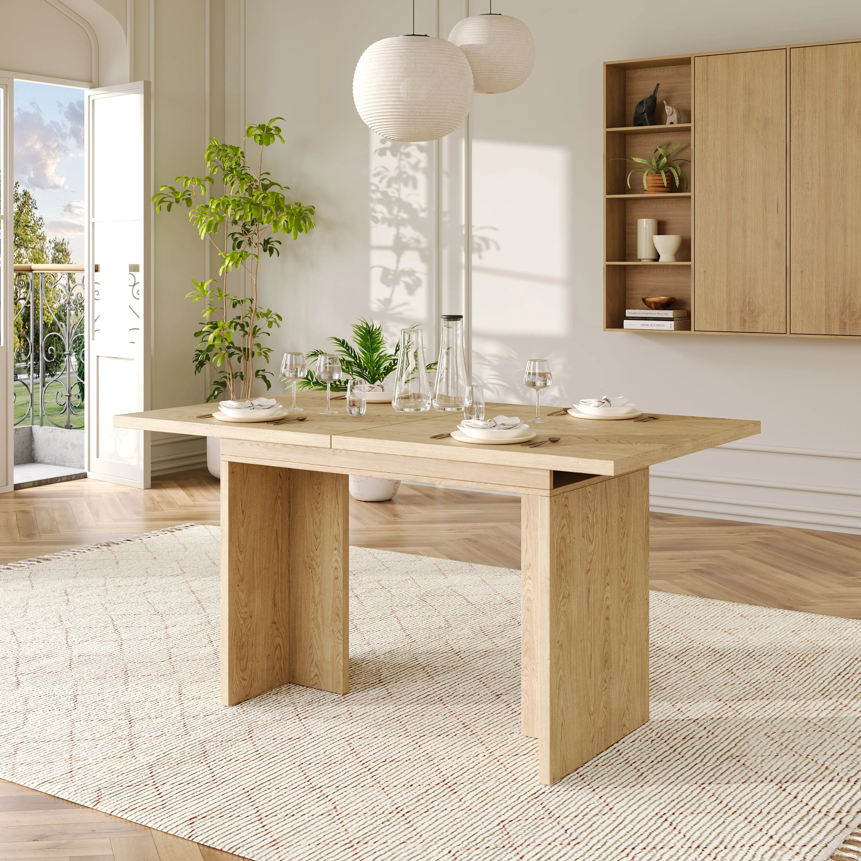 Extendable Dining Table 140/180x80cm Rectangular 6-8 Seater - Oak Color - Image 3