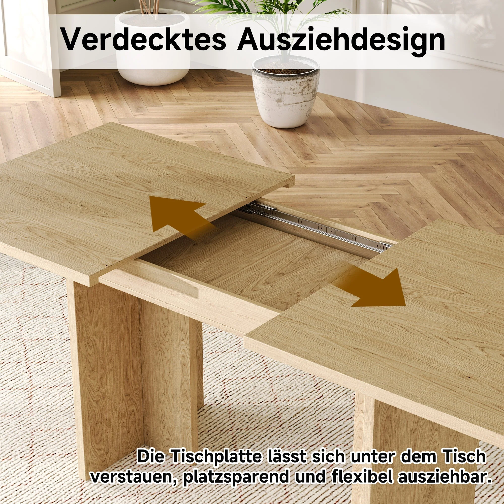 Extendable Dining Table 140/180x80cm Rectangular 6-8 Seater - Oak Color - Image 6