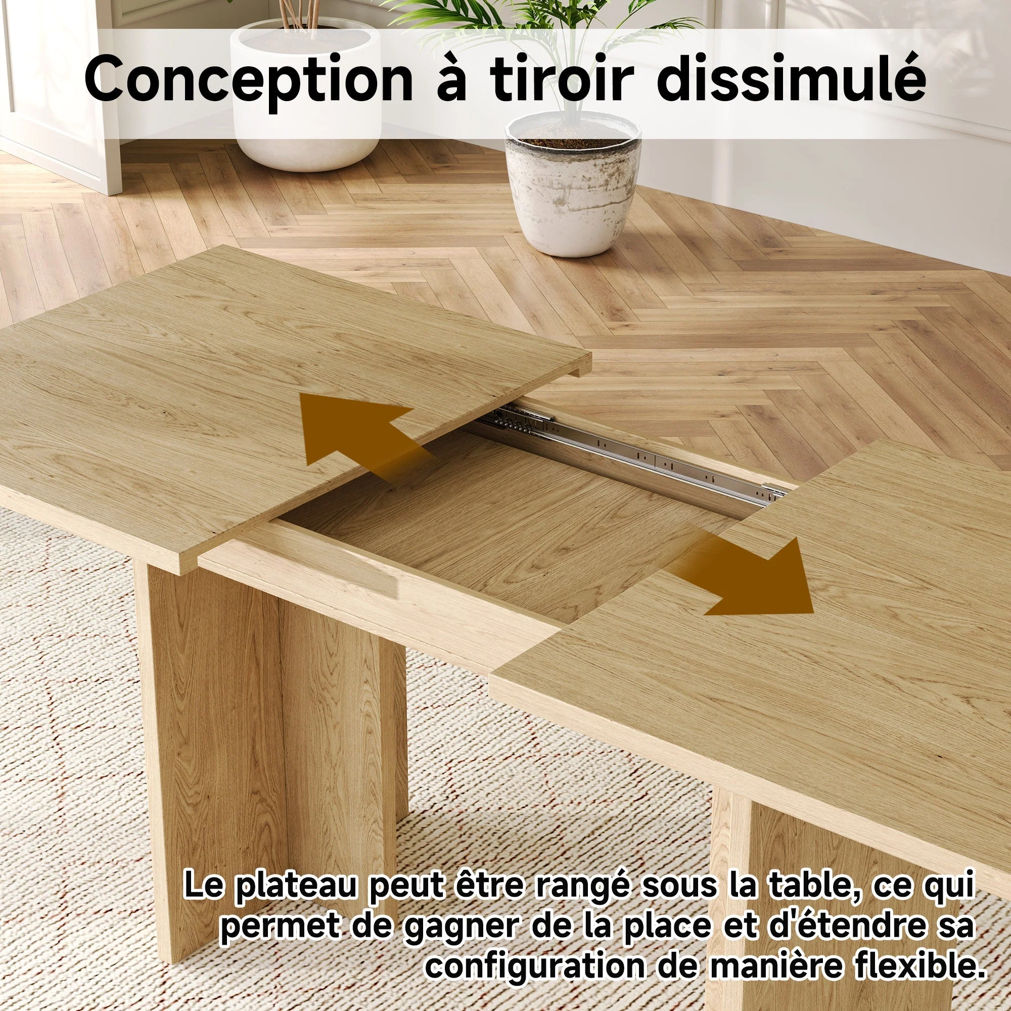Extendable Dining Table 140/180x80cm Rectangular 6-8 Seater - Oak Color - Image 9