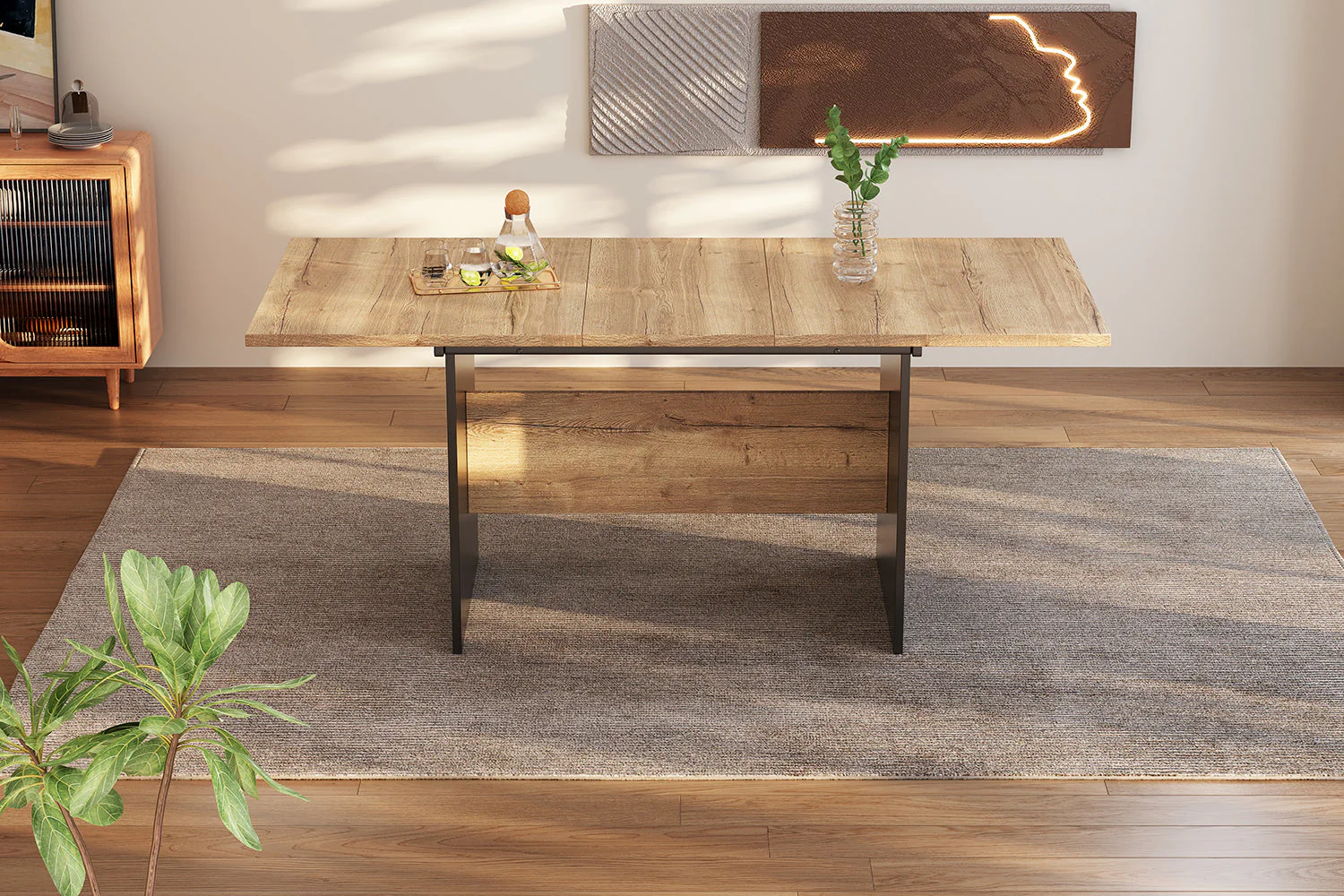 Extendable Dining Table 140/180x80cm Rectangular Wood Grain Minimalist Style Natural - Image 10
