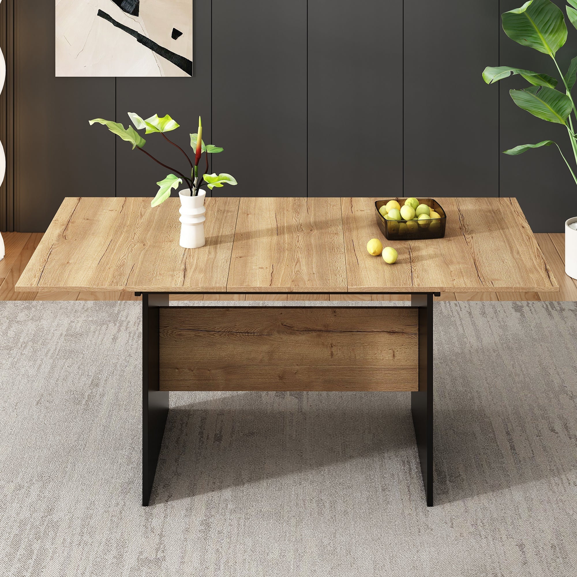 Extendable Dining Table 140/180x80cm Rectangular Wood Grain Minimalist Style Natural - Image 2
