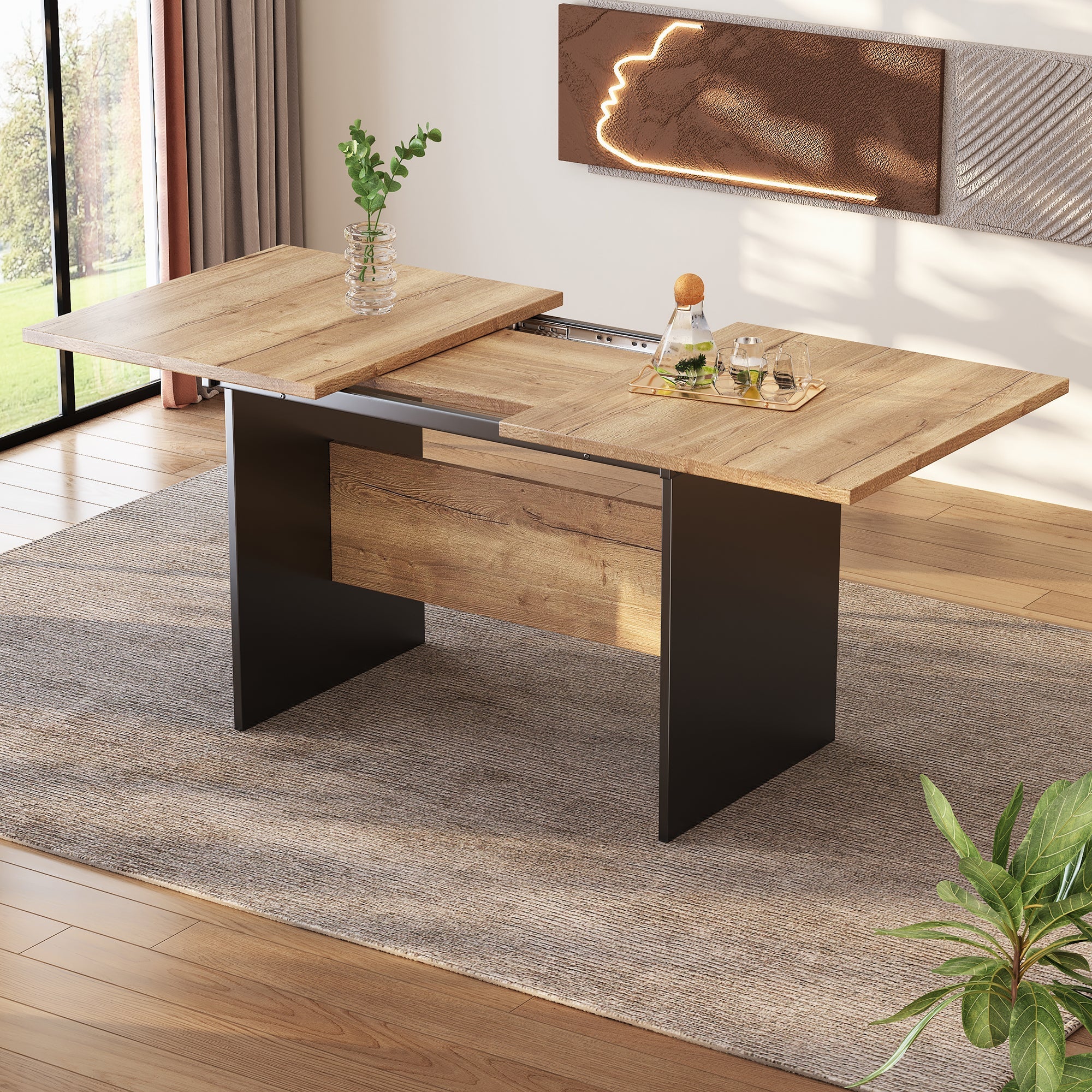 Extendable Dining Table 140/180x80cm Rectangular Wood Grain Minimalist Style Natural - Image 3