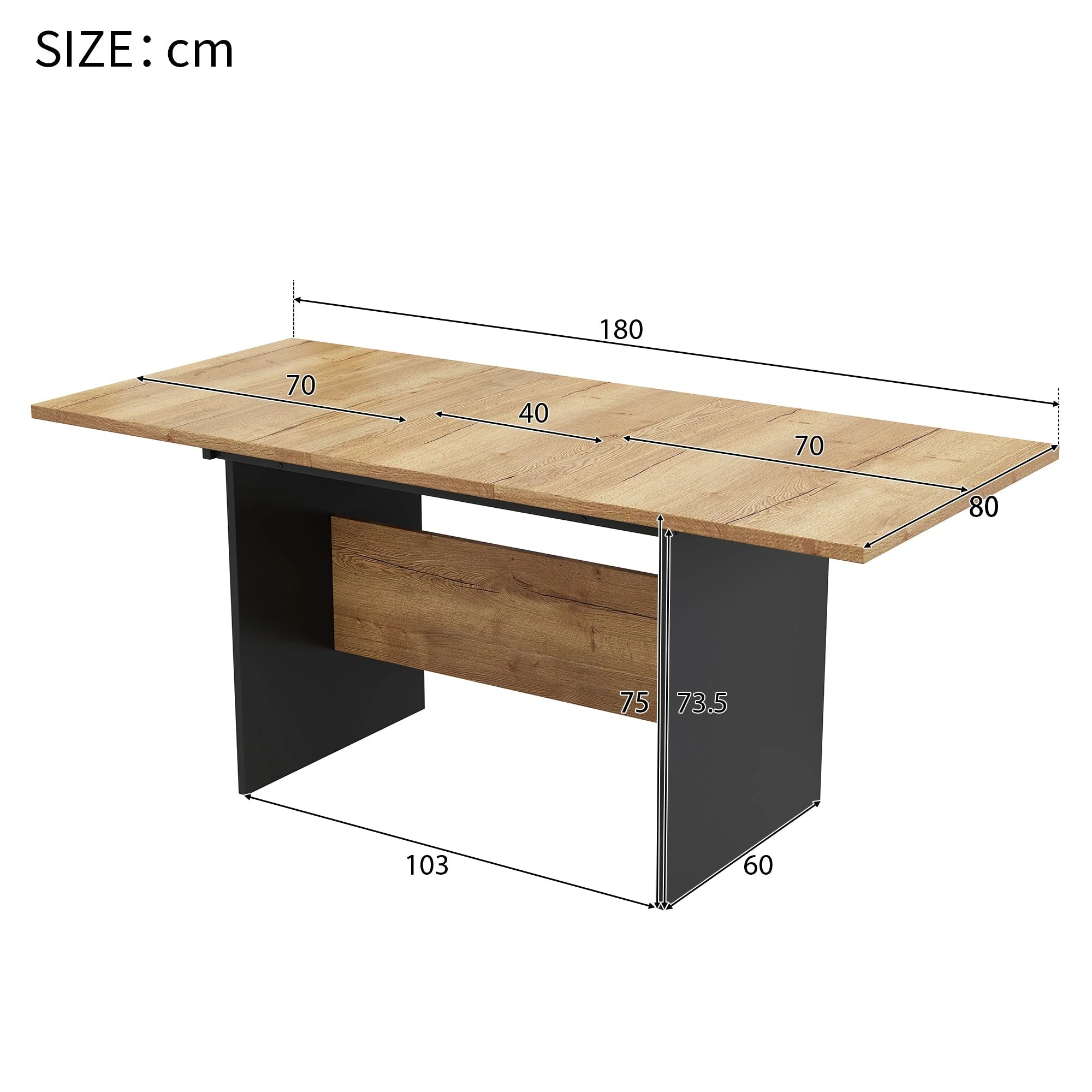 Extendable Dining Table 140/180x80cm Rectangular Wood Grain Minimalist Style Natural - Image 5