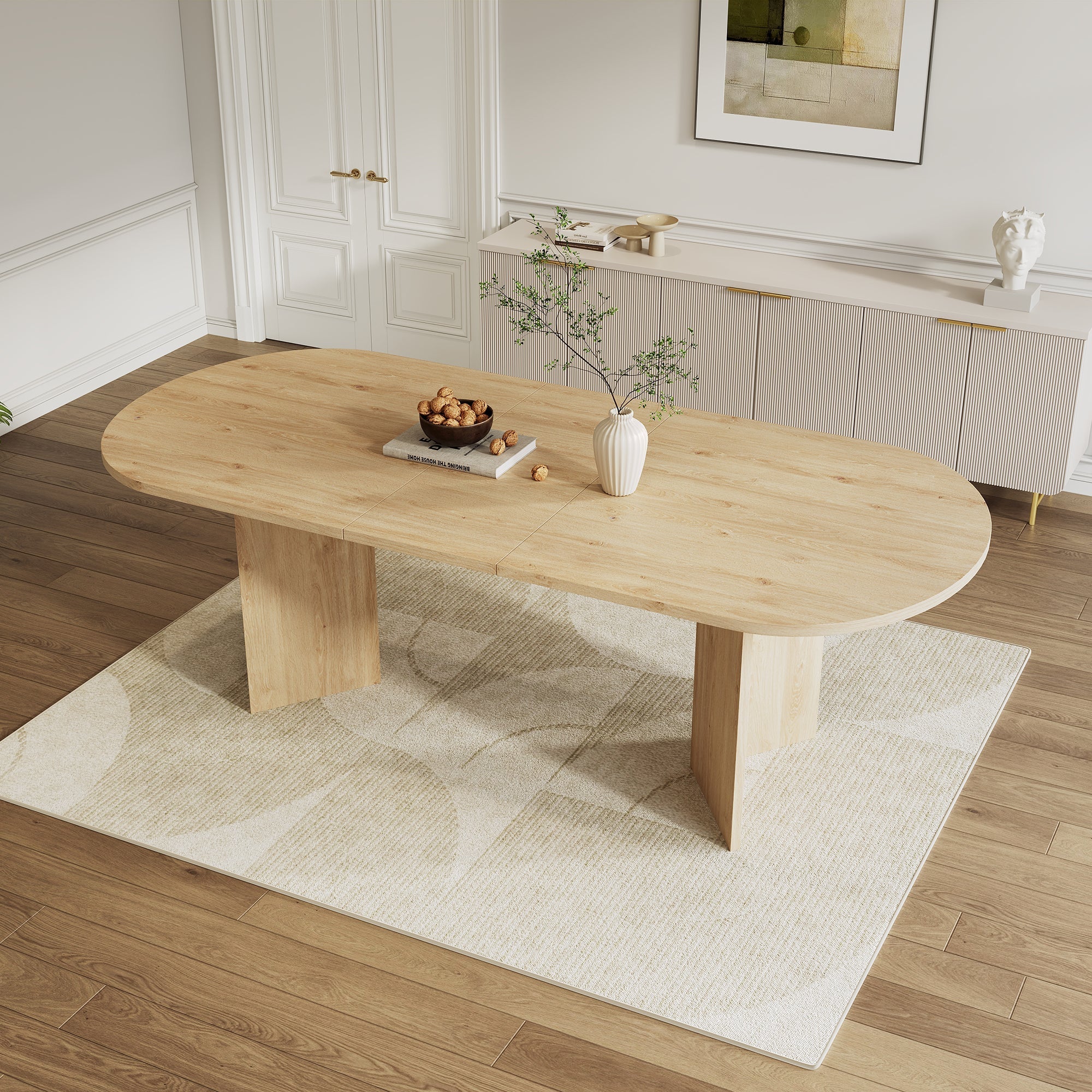Extendable Dining Table 160/200x90cm 6-8 Seater Rounded Top - Oak Color - Image 3