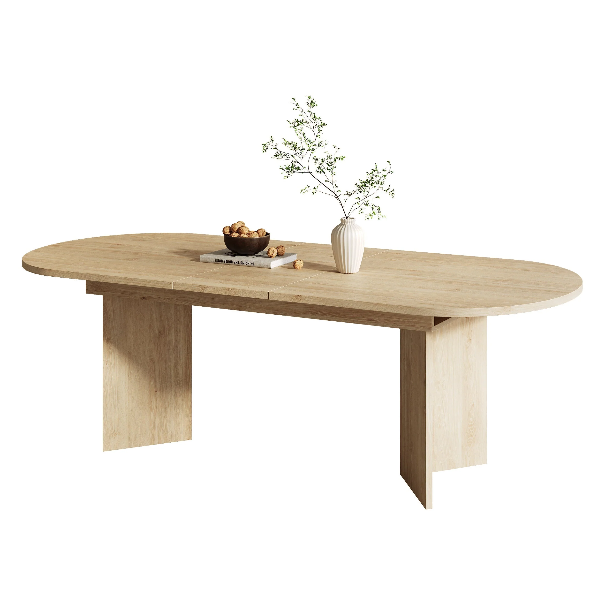 Extendable Dining Table 160/200x90cm 6-8 Seater Rounded Top - Oak Color - Image 7