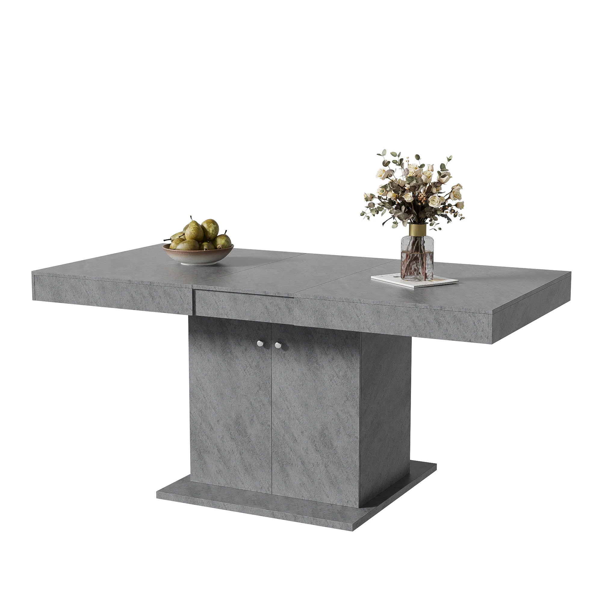 Extendable Dining Table Automatic Telescopic Storage 140/180x80cm - Concrete Look - Image 10