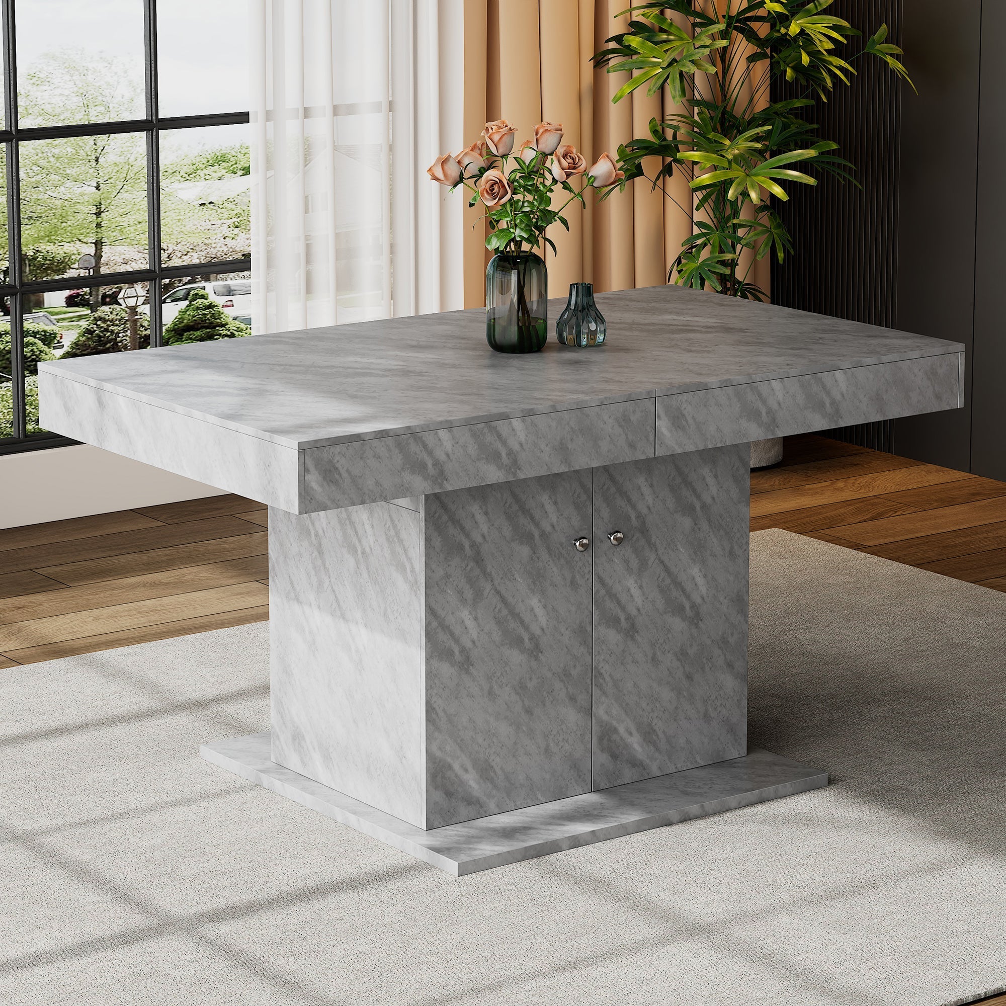 Extendable Dining Table Automatic Telescopic Storage 140/180x80cm - Concrete Look - Image 2