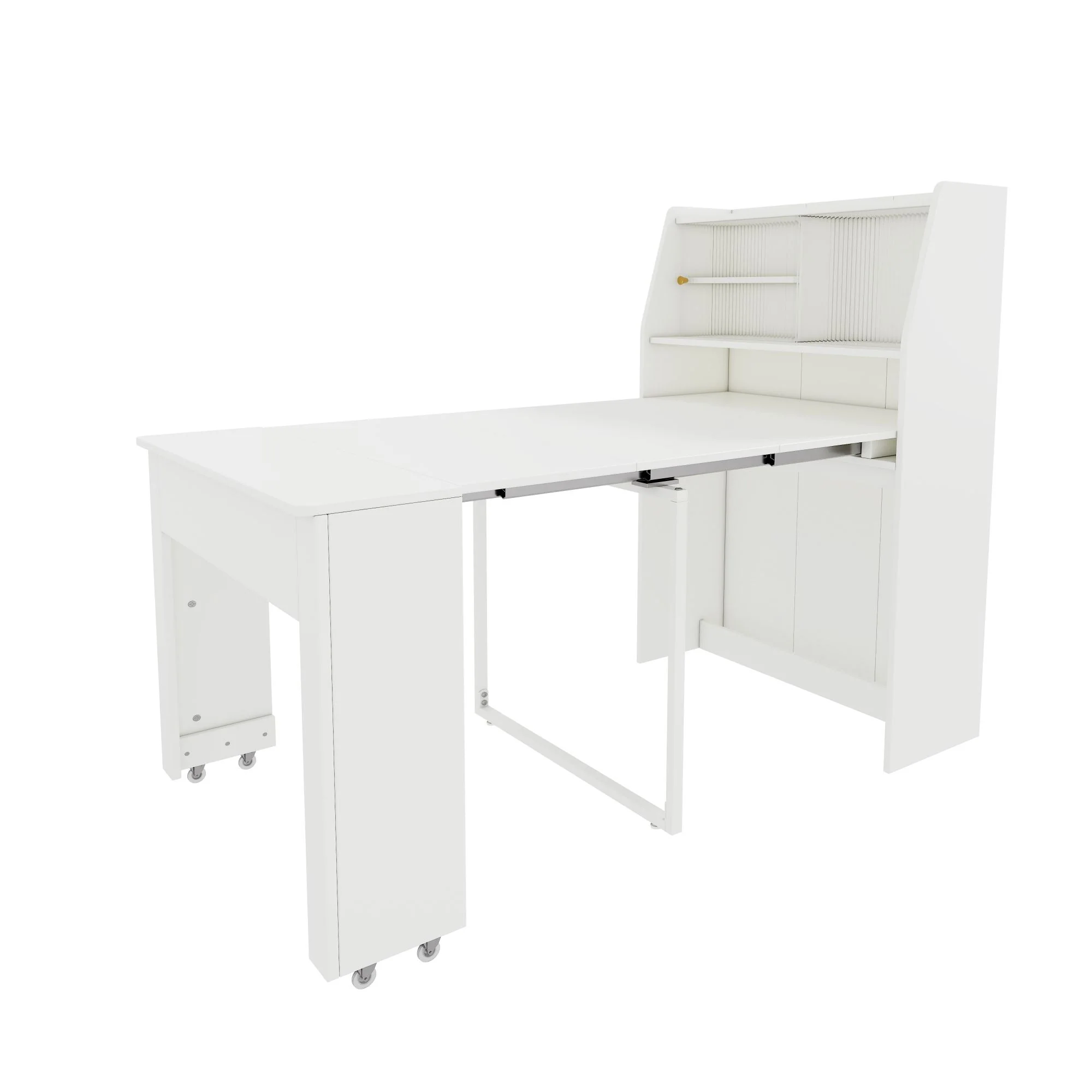 Extendable Dining Table Multifunctional Storage Cabinet Rectangular White - Image 10