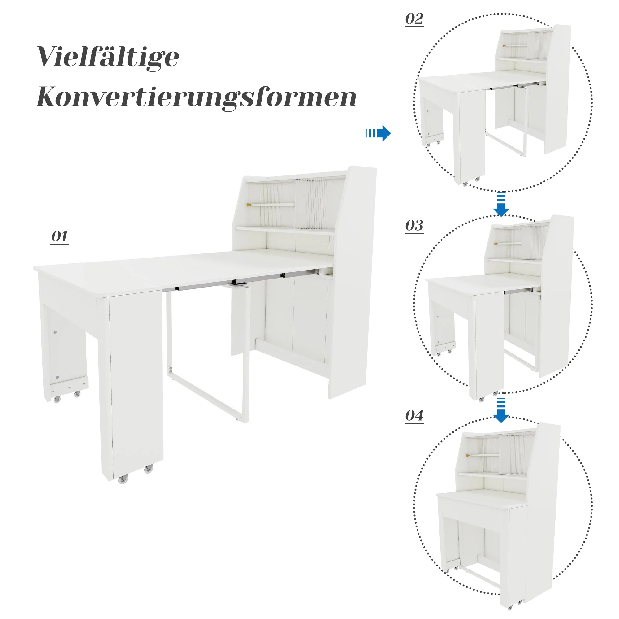 Extendable Dining Table Multifunctional Storage Cabinet Rectangular White - Image 6