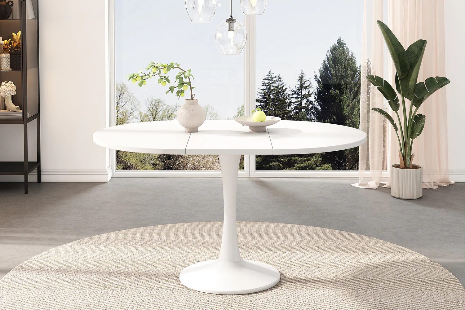 Extendable Dining Table Oval 100/140x100cm Modern Simple - White - Image 4