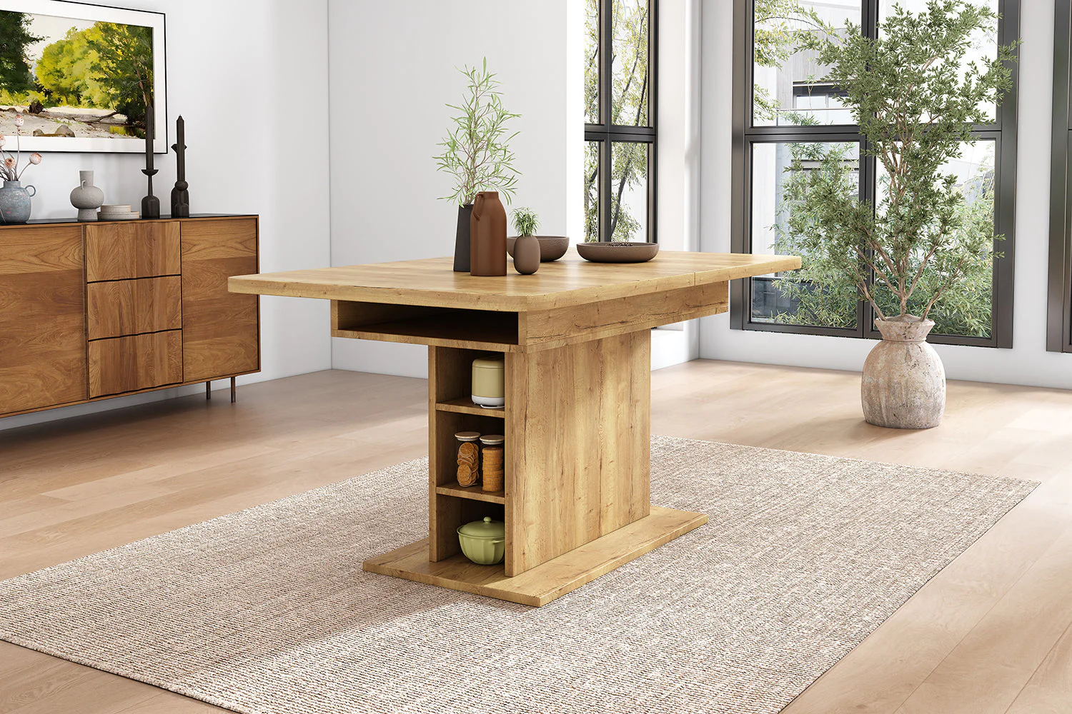 Extendable Dining Table Rectangular L110/130xW70xH75 with Storage Space-Saving Iron Frame - Natural - Image 10