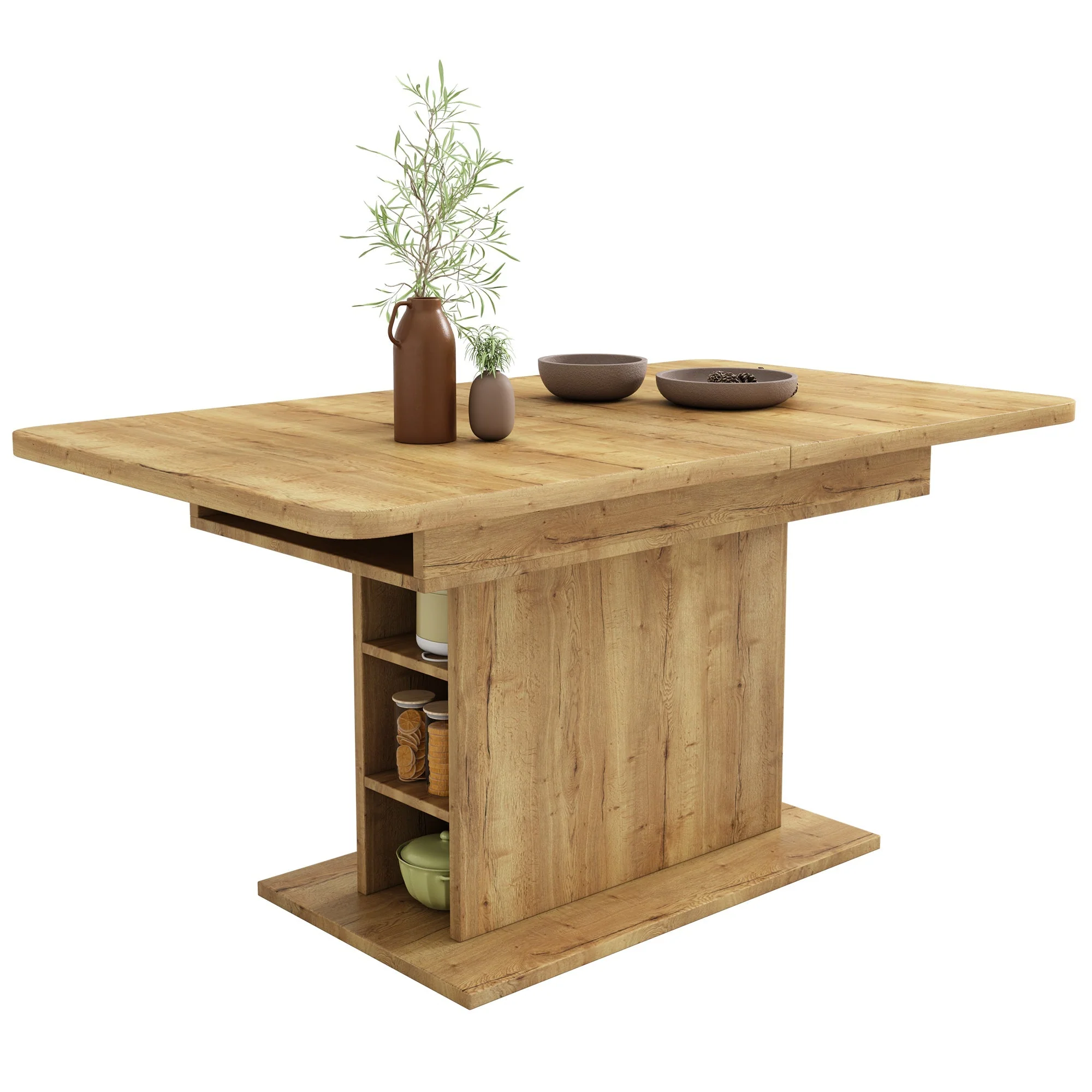 Extendable Dining Table Rectangular L110/130xW70xH75 with Storage Space-Saving Iron Frame - Natural - Image 6