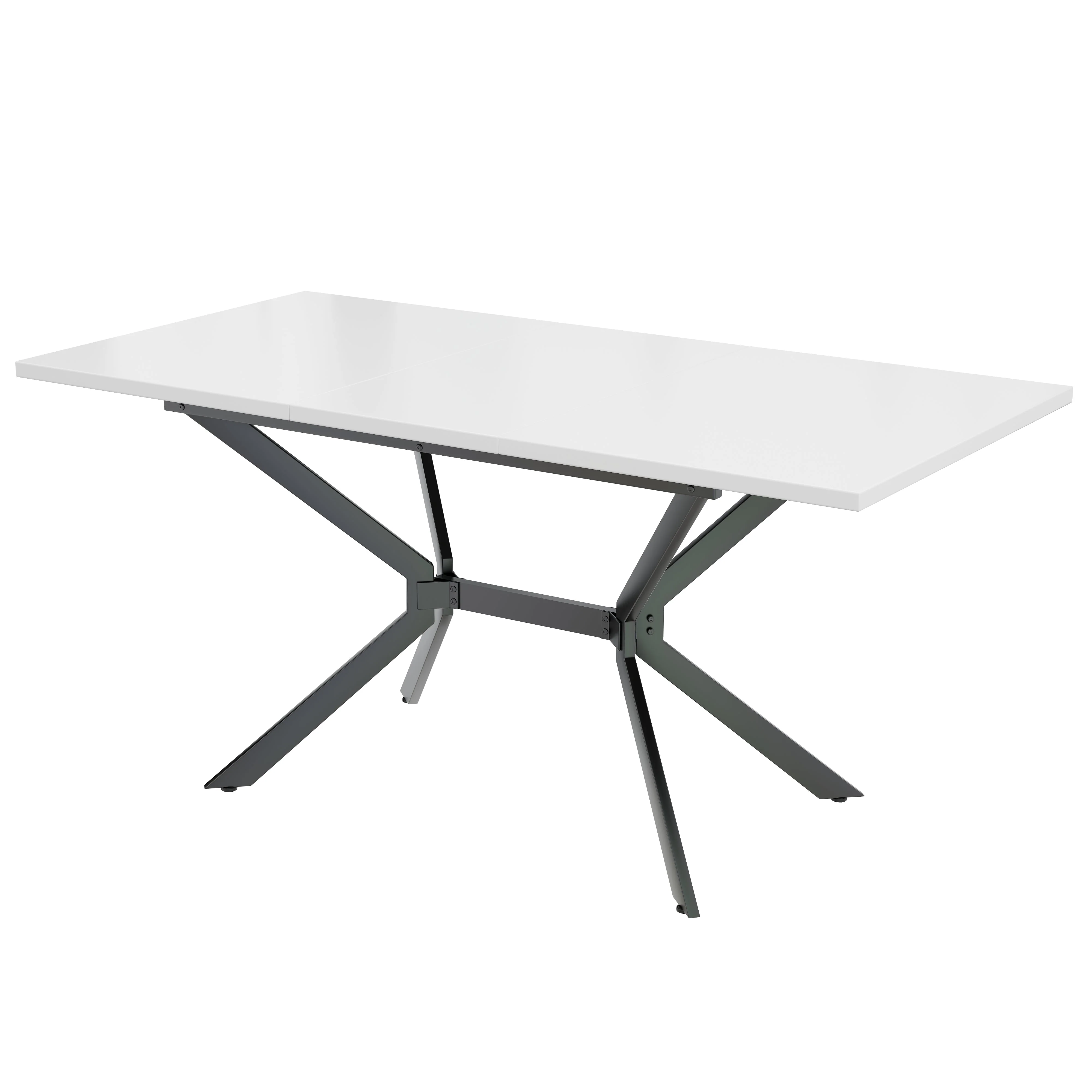 Extendable Dining Table, Rectangular Seating for 4-6 People, White and Black Metal - Image 8