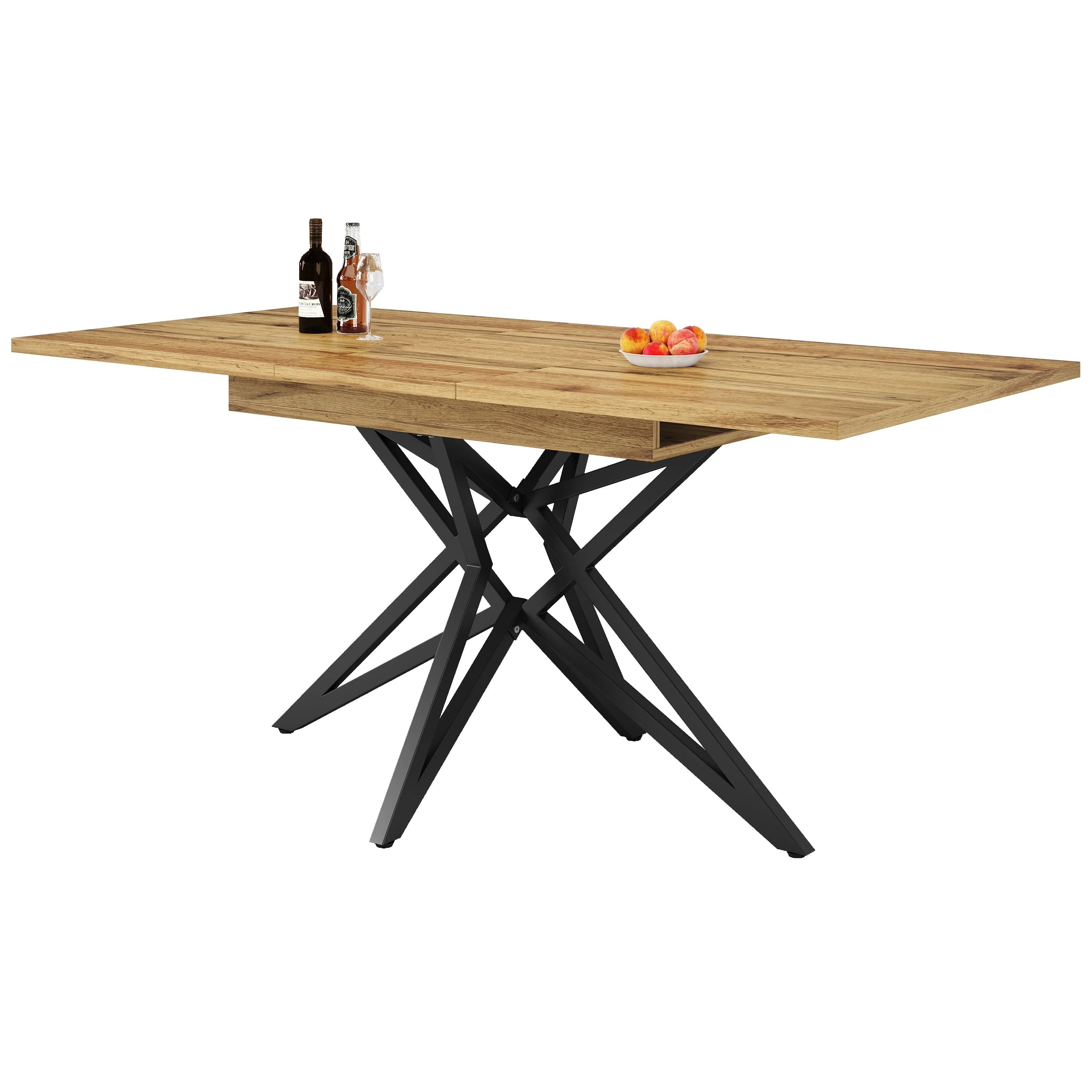 Extendable Dining Table Set with 4 Chairs, Dark Grey Velvet and Walnut Look - Image 10