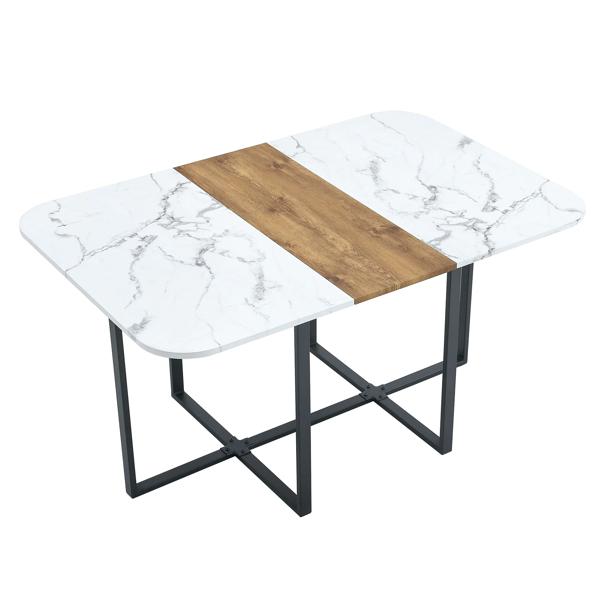 Extendable Dining Table Space-Saving Wood Grain 4-6 Person Black/Metal
