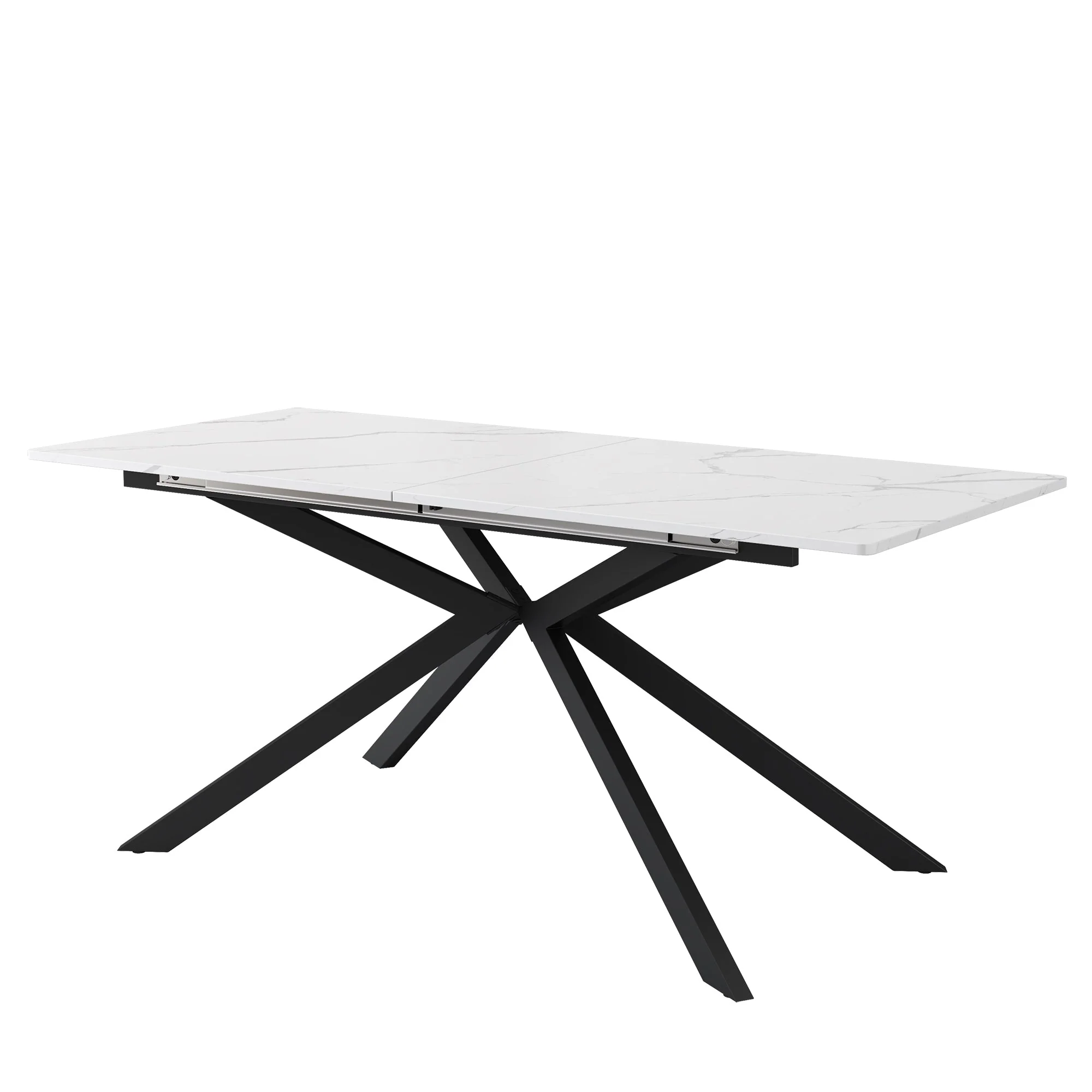 Extendable Dining Table with Automatic Extension and Cross Leg Design, Black and White Marble Look - Image 6
