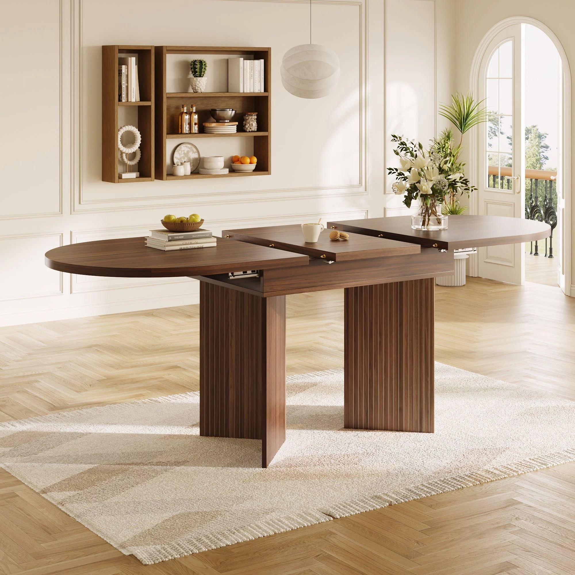 Extendable Dining Table with Internal Extension Leaves, 120-160 cm, Walnut Wood Finish - Image 10