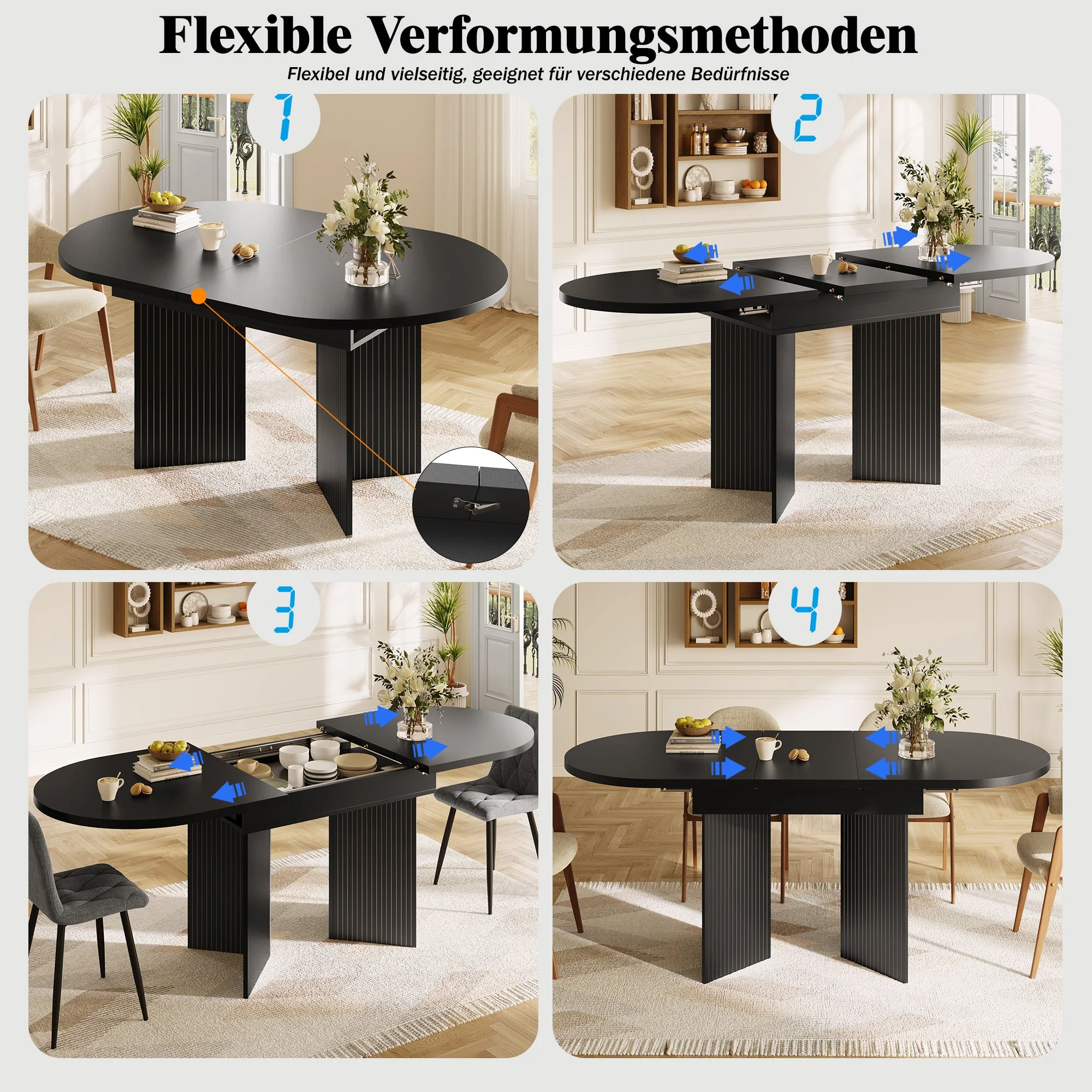 Extendable Dining Table with Internal Extension Leaves, 120-160cm, Black - Image 10