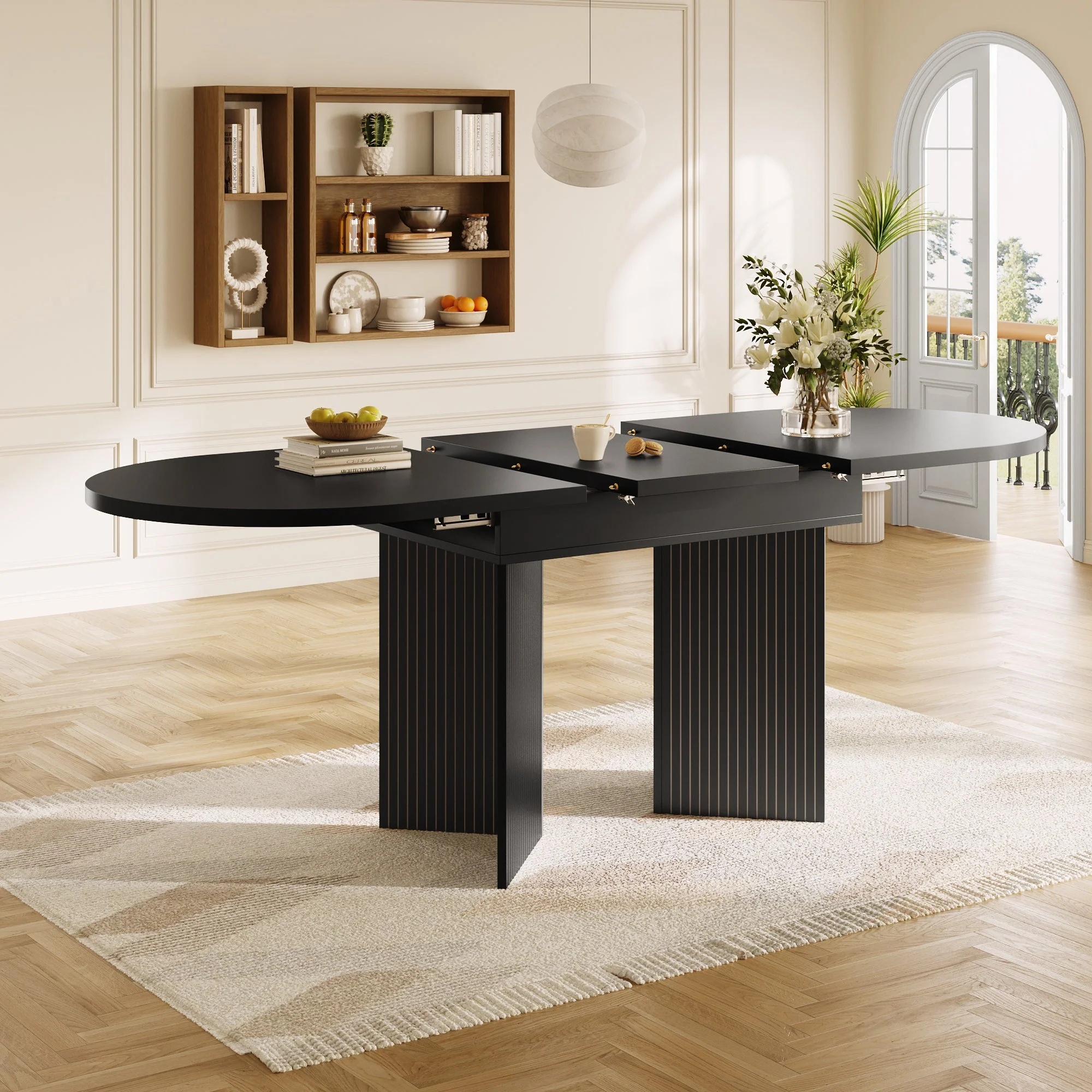 Extendable Dining Table with Internal Extension Leaves, 120-160cm, Black - Image 2