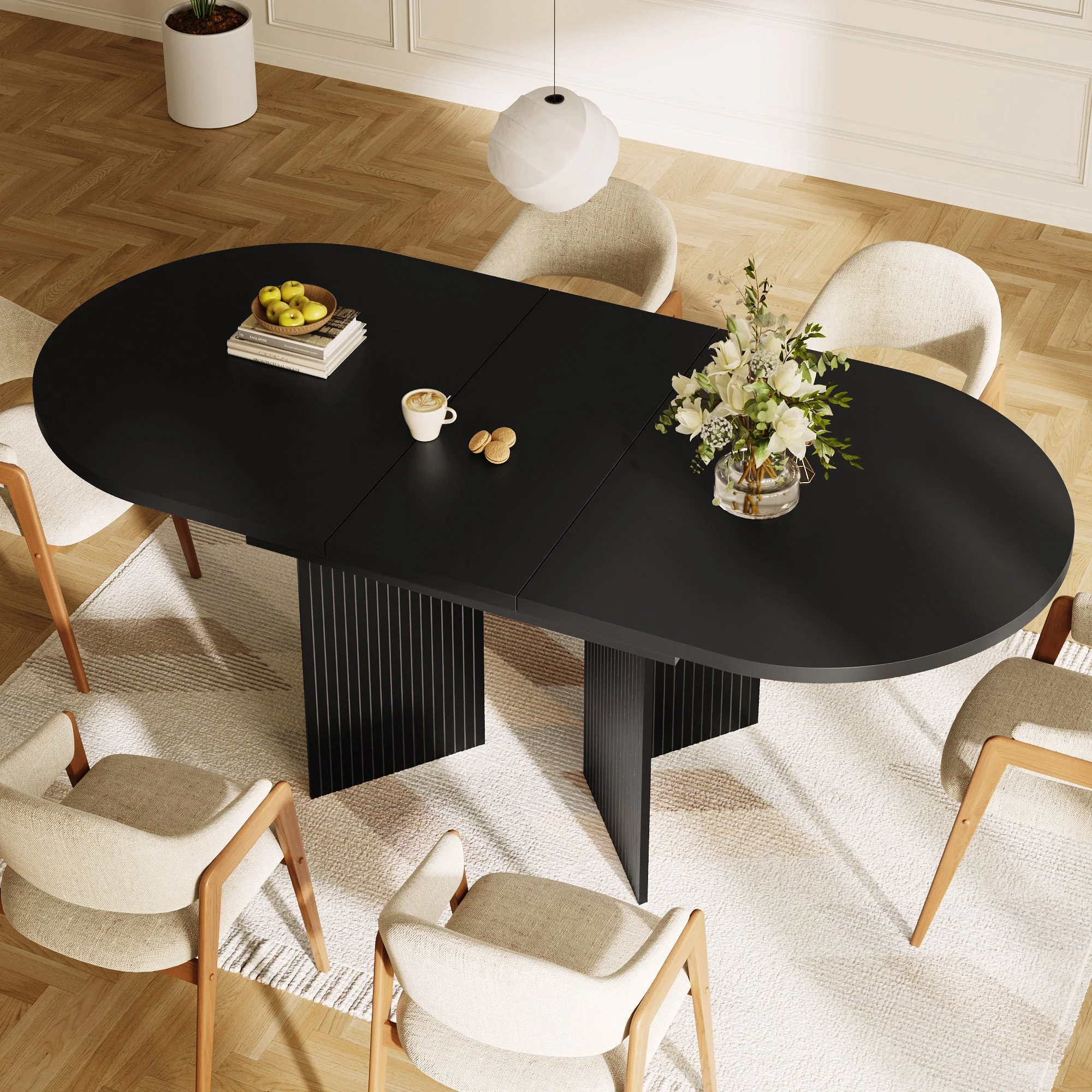Extendable Dining Table with Internal Extension Leaves, 120-160cm, Black - Image 5