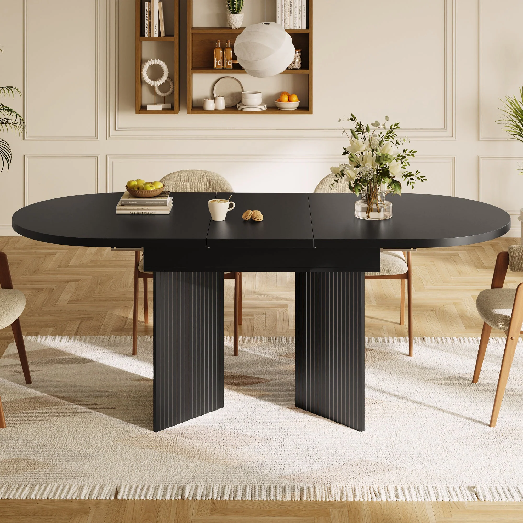 Extendable Dining Table with Internal Extension Leaves, 120-160cm, Black - Image 6