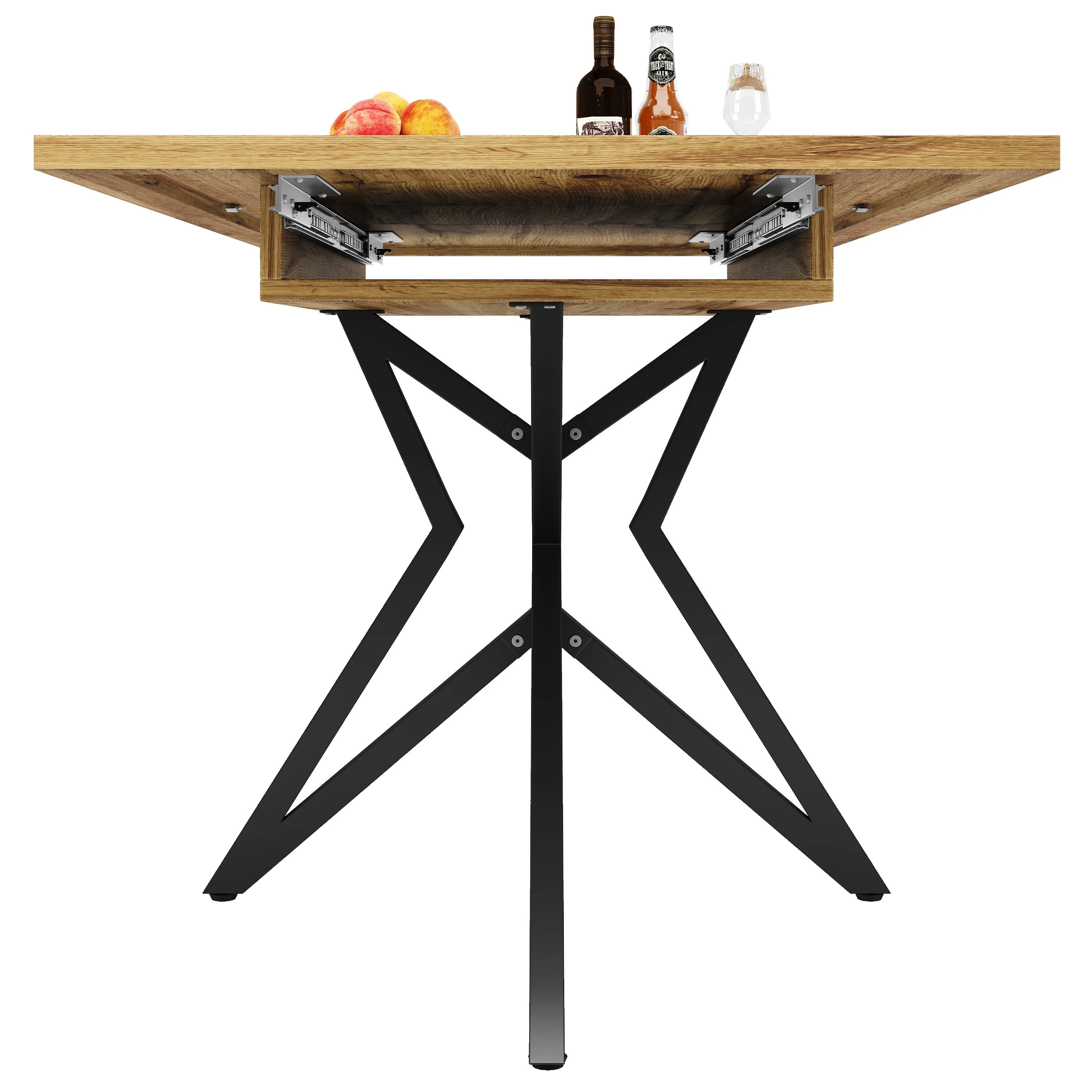 Extendable Dining Table with Star-Shaped Legs, Walnut and Marble Look - Image 7