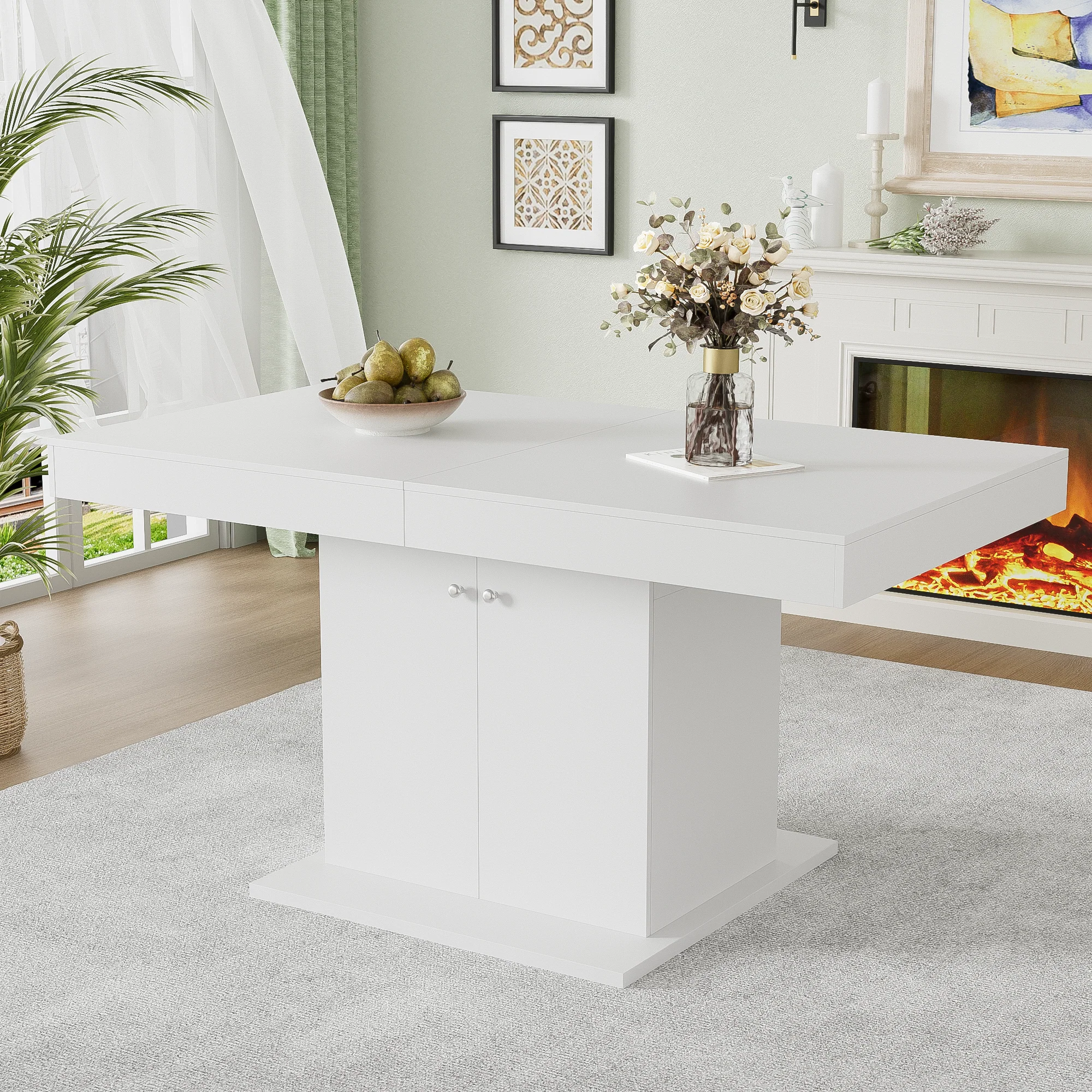 Extendable Dining Table with Storage and Automatic Telescopic Function, White - Image 7