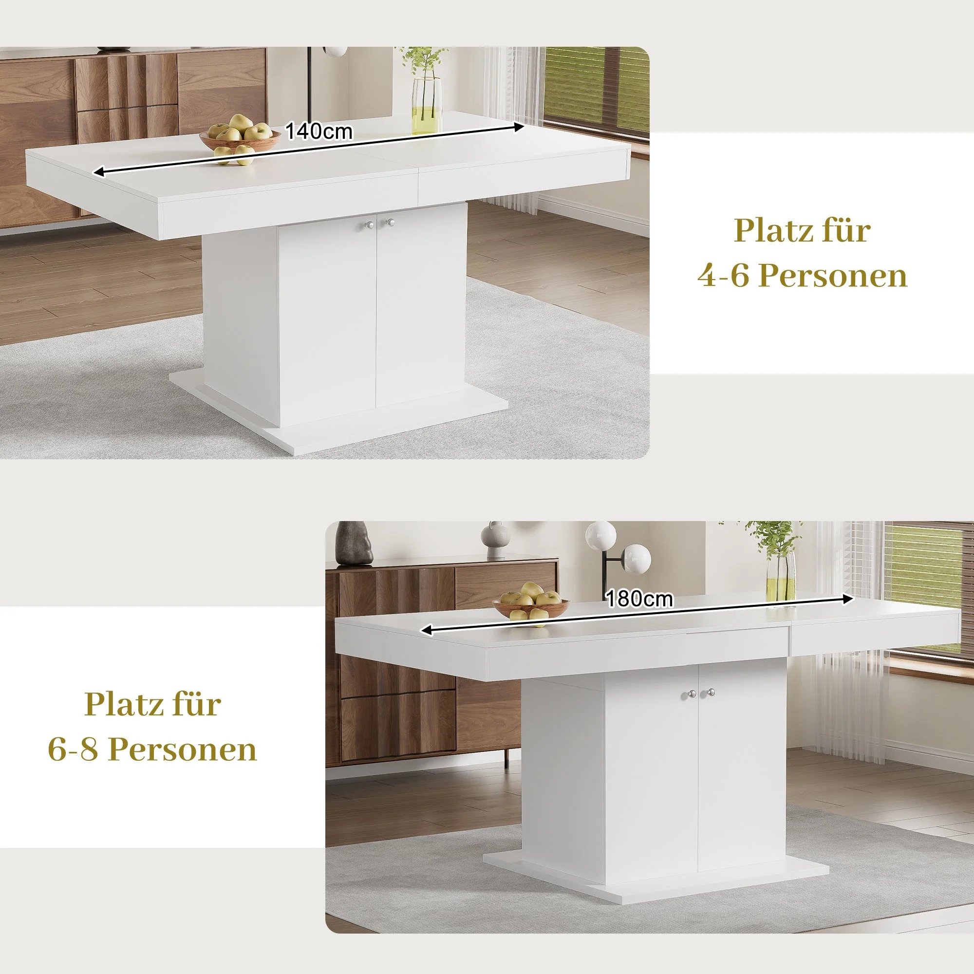 Extendable Dining Table with Storage and Automatic Telescopic Function, White - Image 9