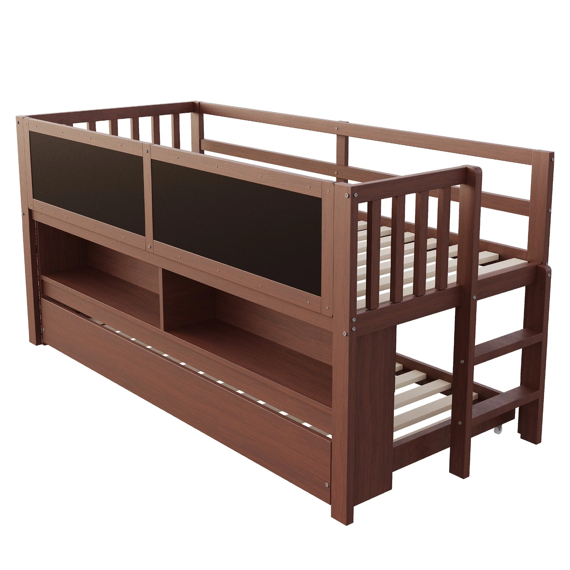 Extendable House Bed 90x200cm with Chalkboard, Storage & Climbing Ladder - Solid Wood Brown - Image 9