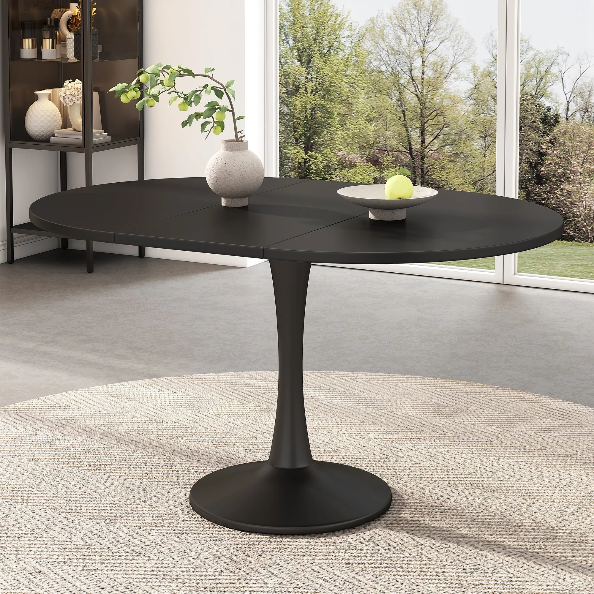 Extendable Oval Dining Table 100/140x100cm Modern - Black