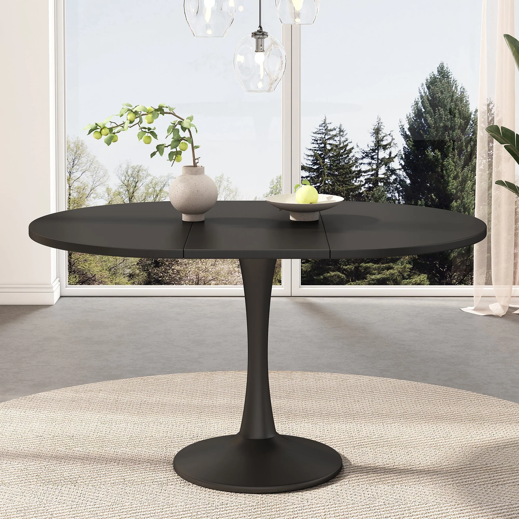 Extendable Oval Dining Table 100/140x100cm Modern - Black - Image 2