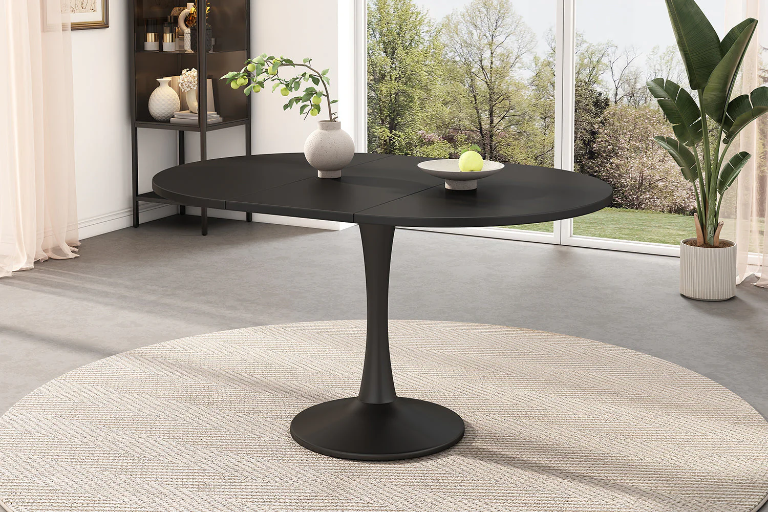 Extendable Oval Dining Table 100/140x100cm Modern - Black - Image 4