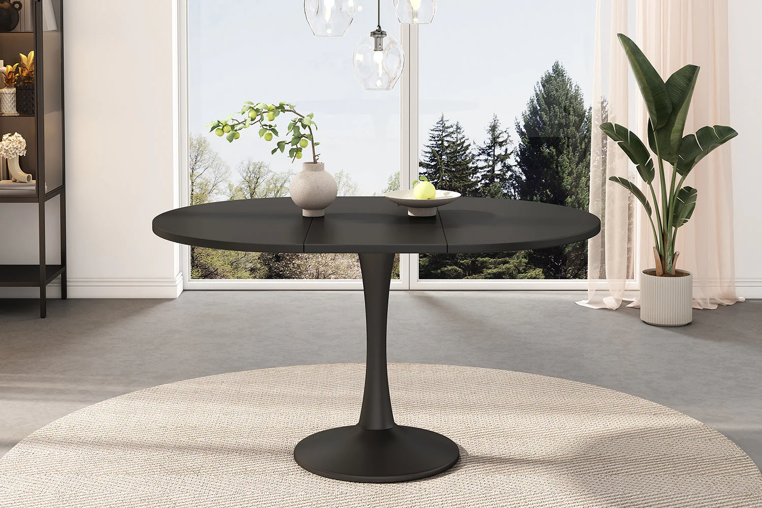 Extendable Oval Dining Table 100/140x100cm Modern - Black - Image 5