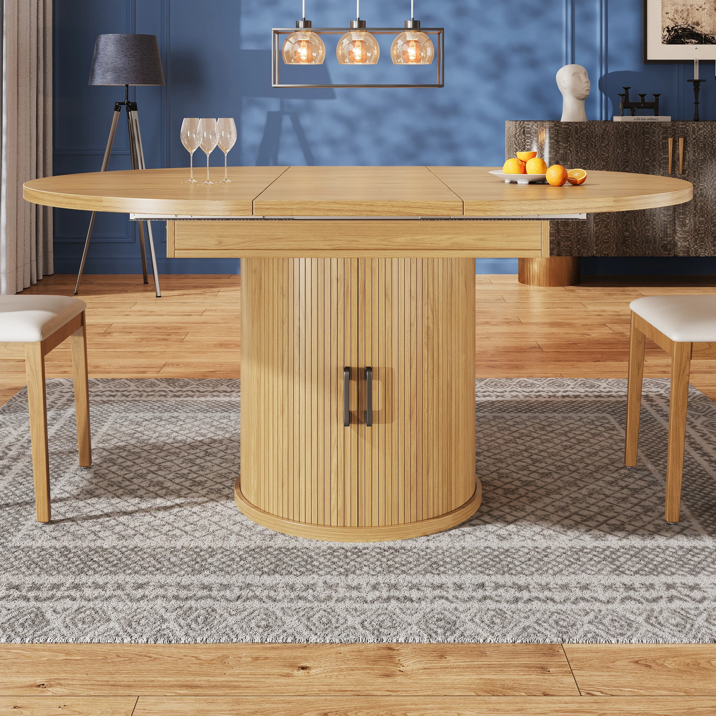 Extendable Round Dining Table, Oval Extension for 6 People, Wood Color - Image 3