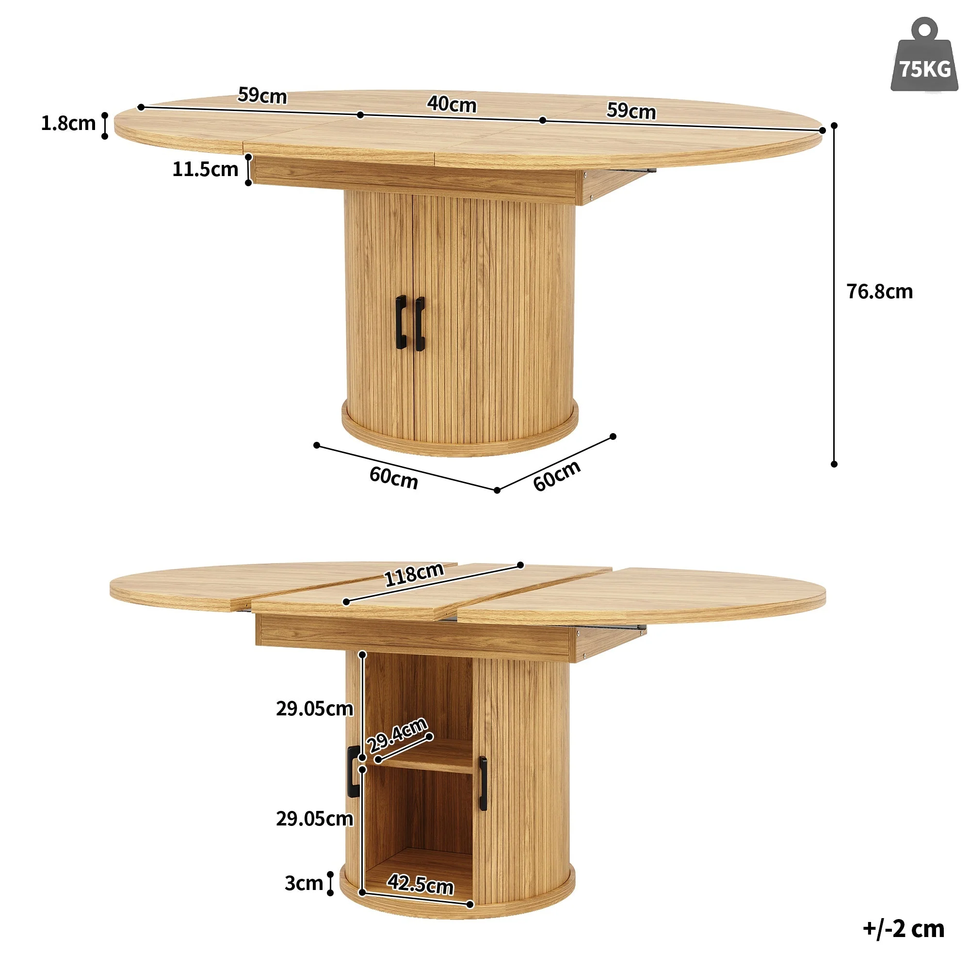 Extendable Round Dining Table, Oval Extension for 6 People, Wood Color - Image 7