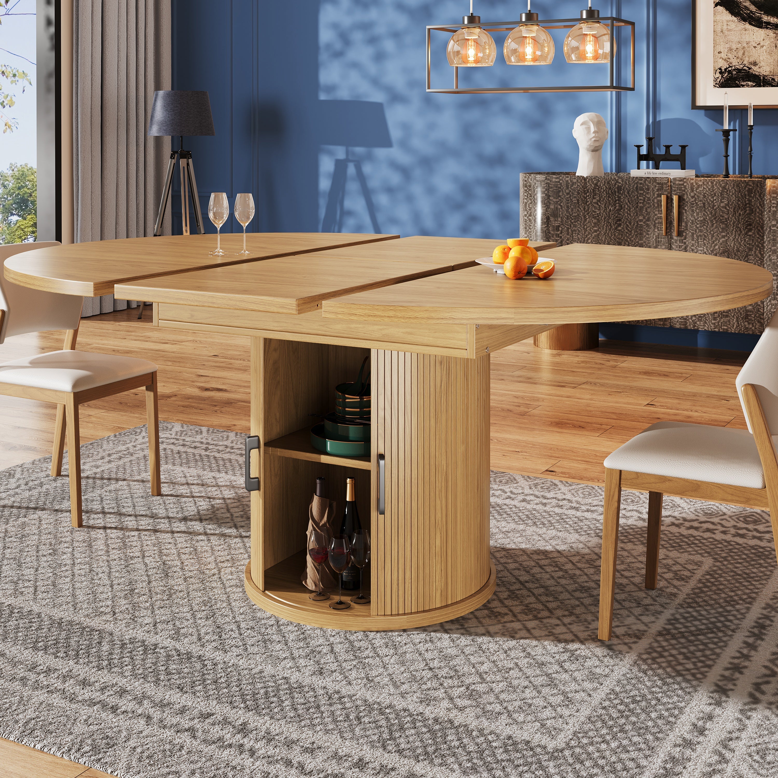 Extendable Round Dining Table, Oval Extension for 6 People, Wood Color - Image 8