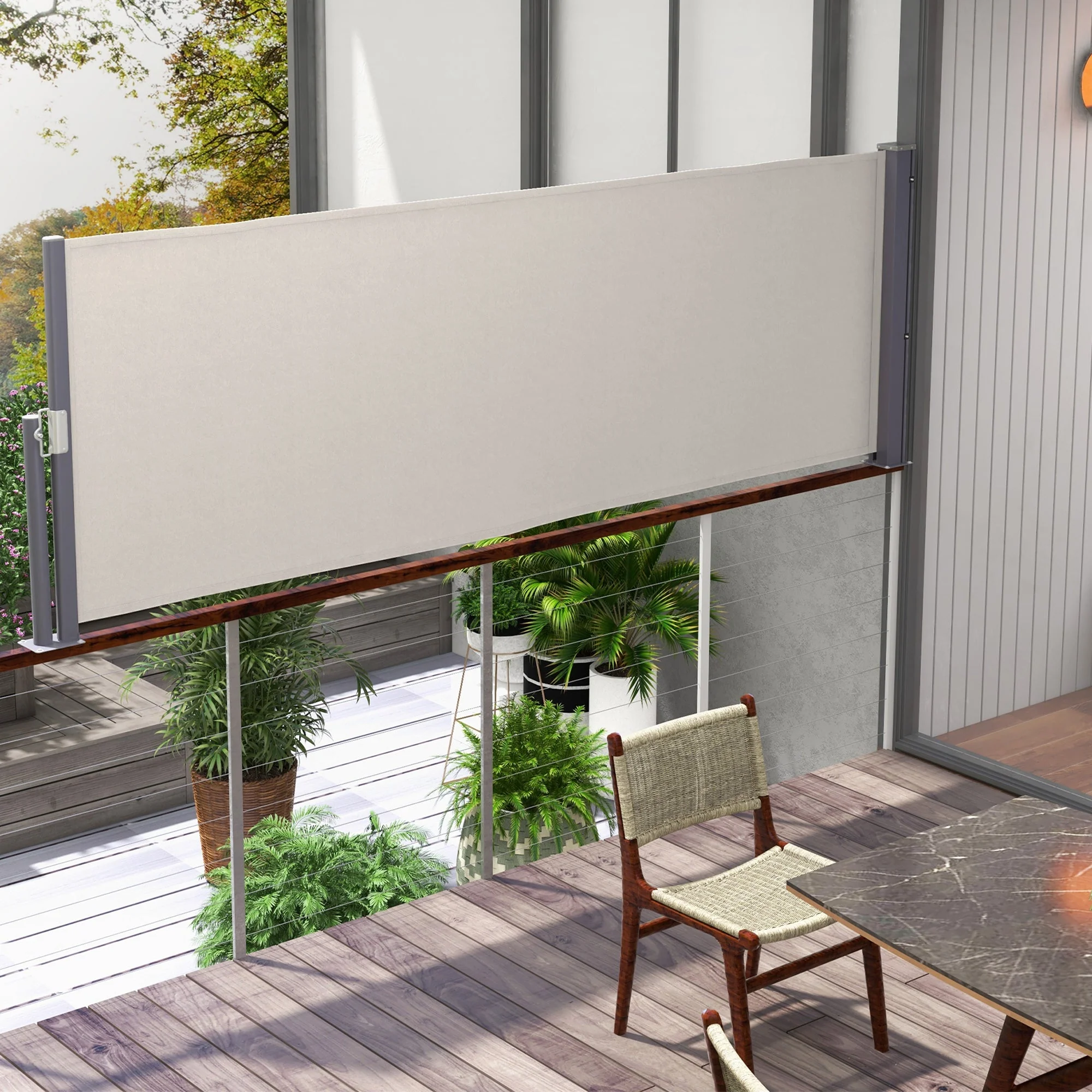 Extendable Side Awning 300x100cm UV Protection Privacy Screen, Polyester Light Grey - Image 2