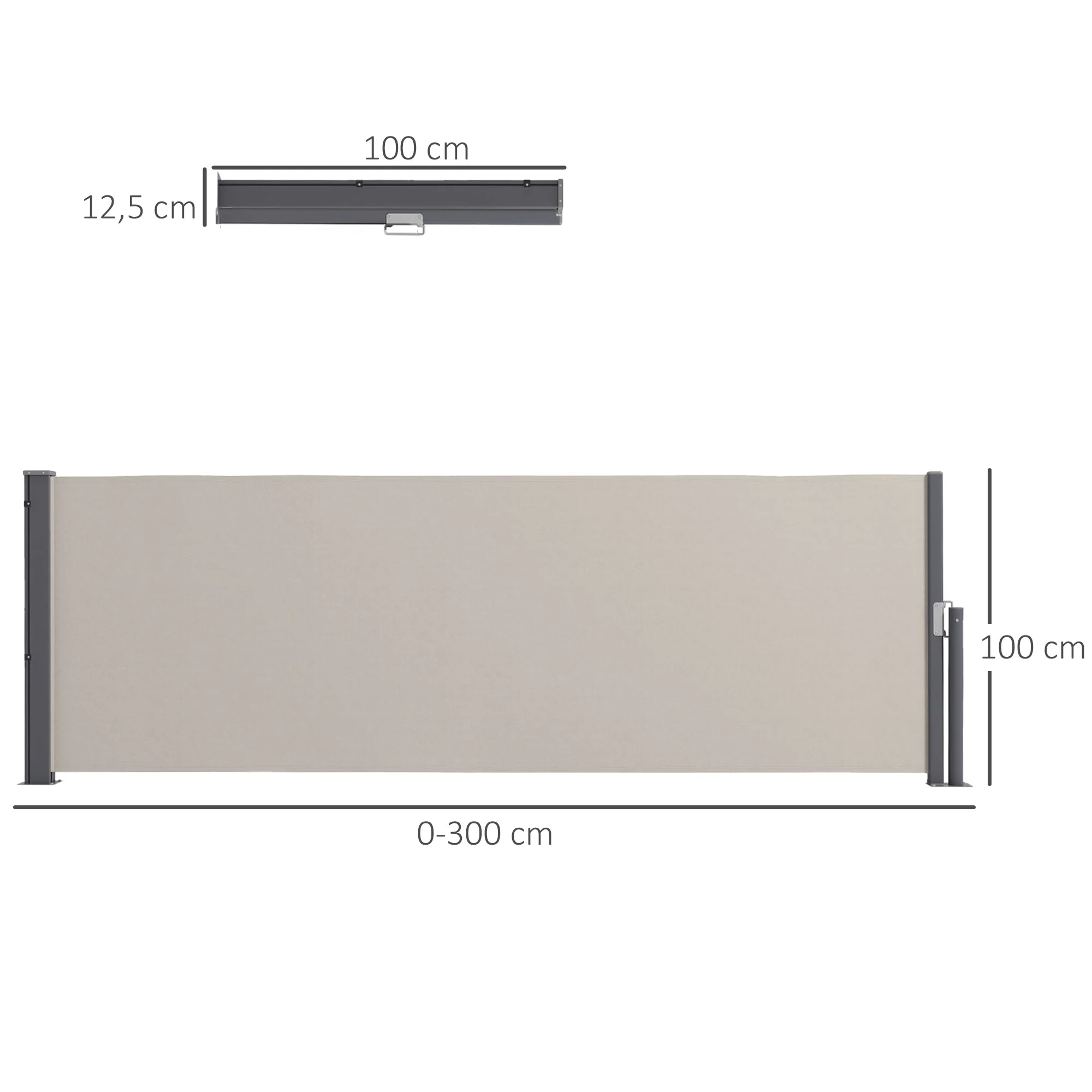 Extendable Side Awning 300x100cm UV Protection Privacy Screen, Polyester Light Grey - Image 3