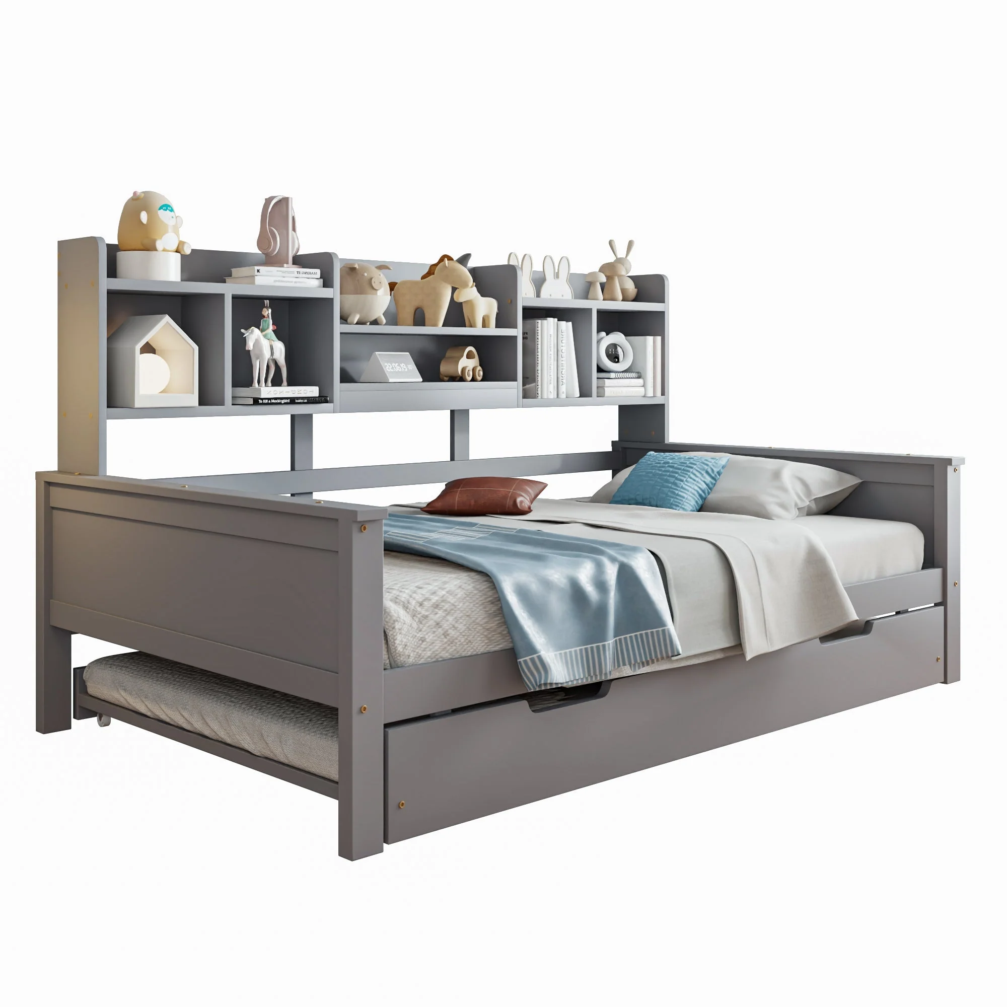 Extendable Sofa Bed 90x200cm/90x190cm Storage Pull-out Solid Pine Wood Grey - Image 5