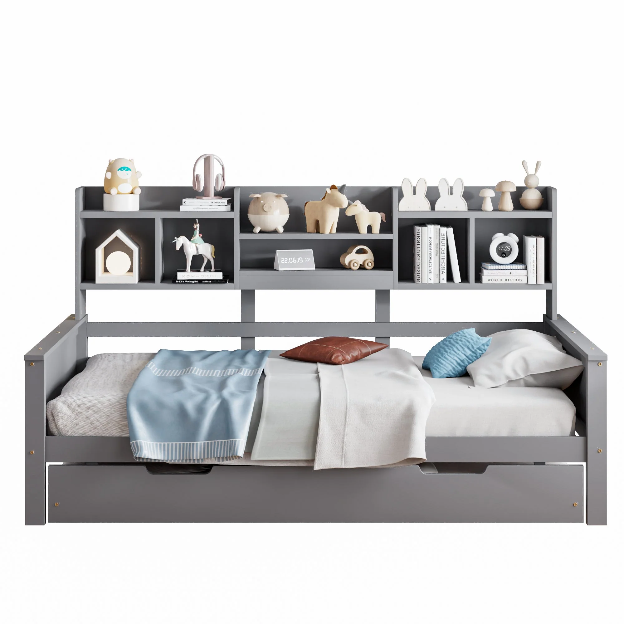 Extendable Sofa Bed 90x200cm/90x190cm Storage Pull-out Solid Pine Wood Grey - Image 6