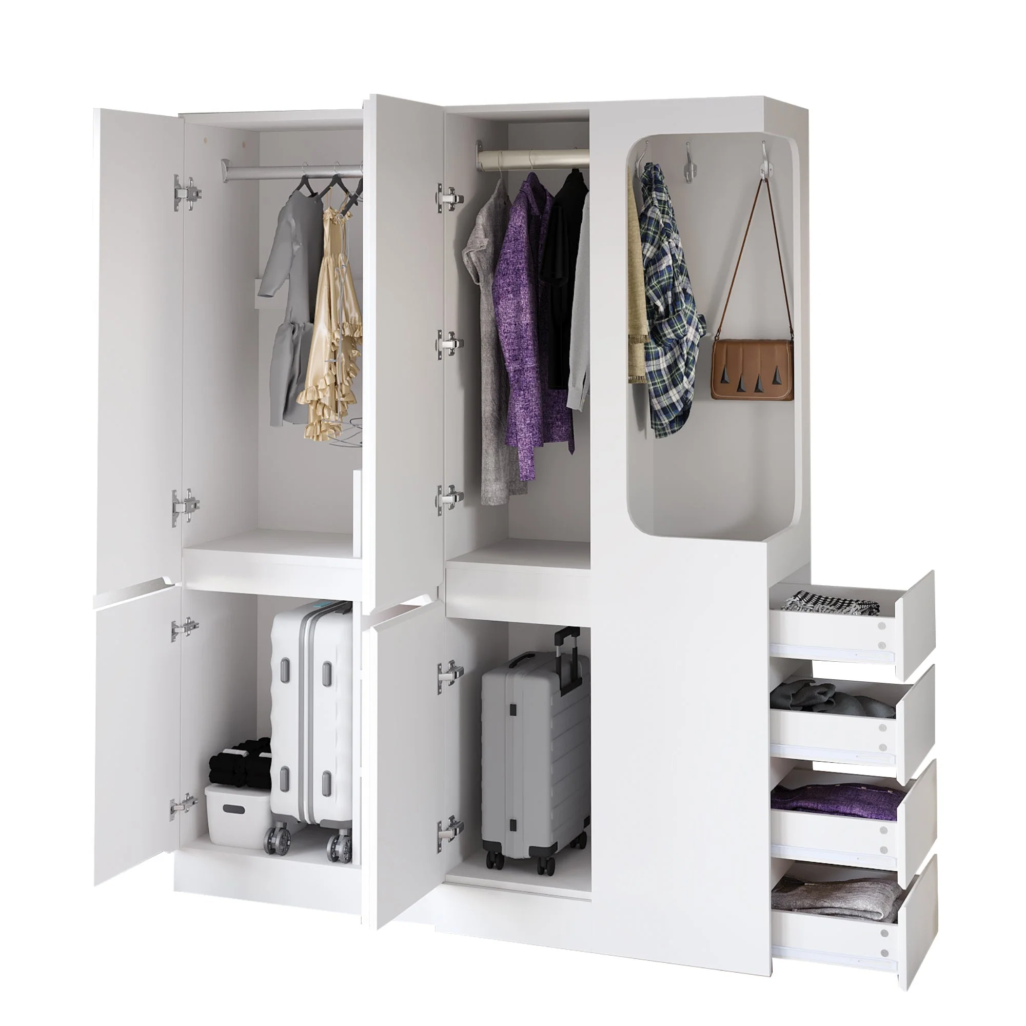 Extra-Large Wardrobe with Drawers and Storage Compartments, 140x40x170cm, White - Image 4