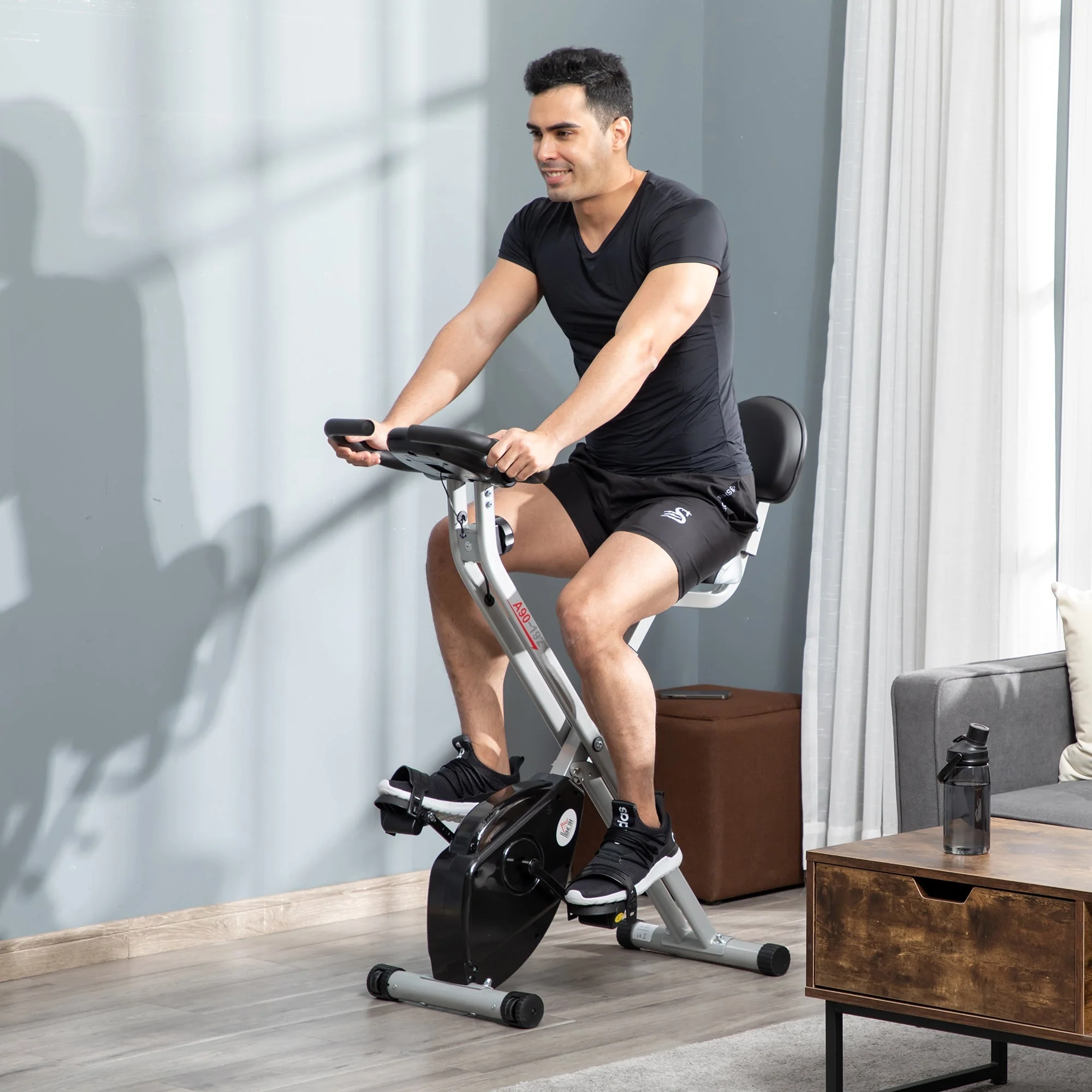 F-Bike Exercise Bike, 8-Level Magnetic Resistance, Height Adjustable, Steel, Black-Gray