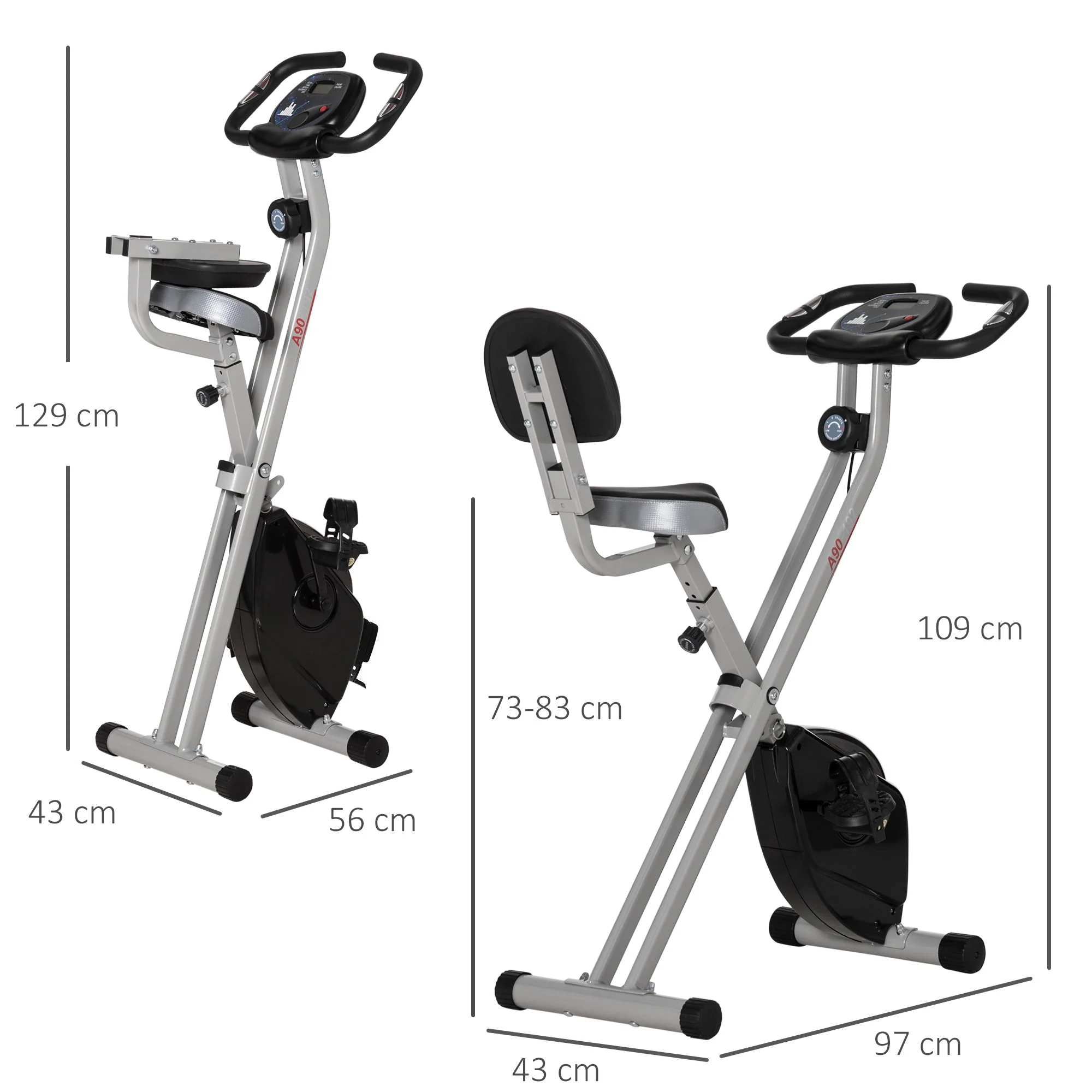 F-Bike Exercise Bike, 8-Level Magnetic Resistance, Height Adjustable, Steel, Black-Gray - Image 3