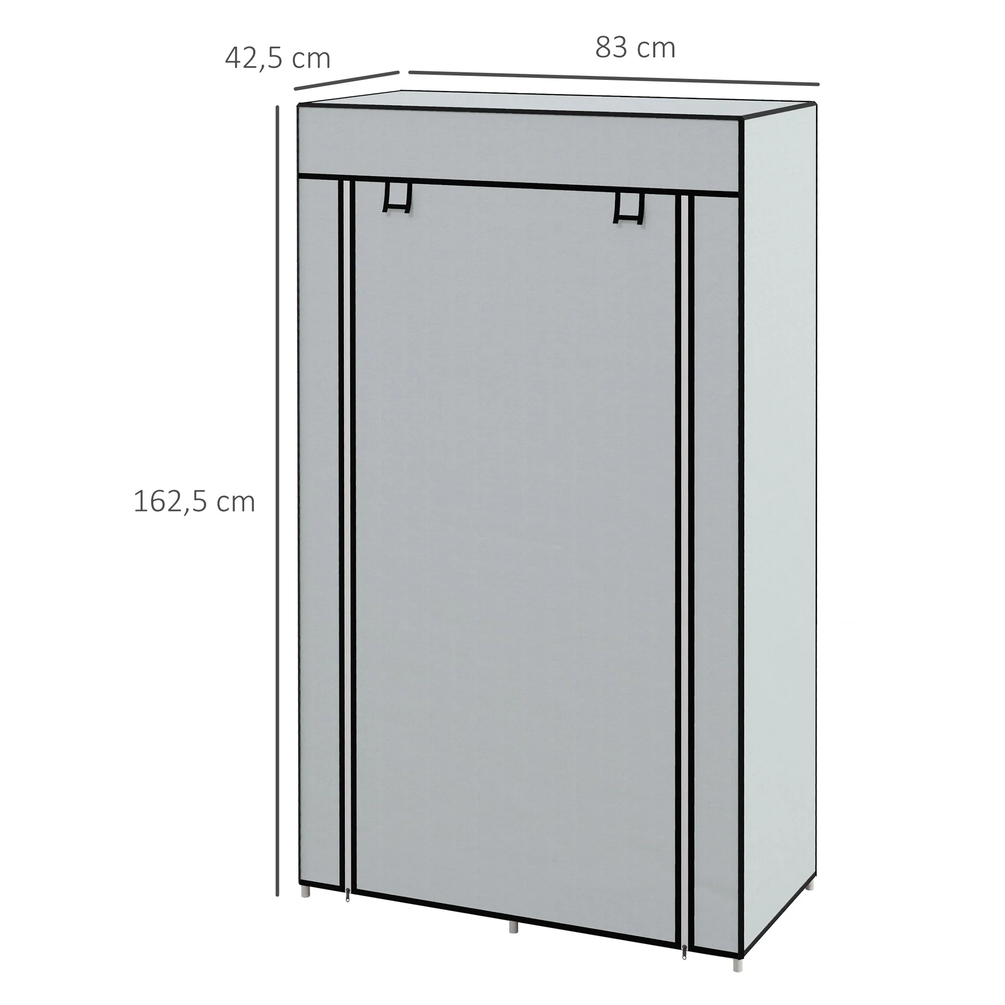 Fabric Wardrobe 5 Compartments, Clothes Rail, Light Grey - Image 3