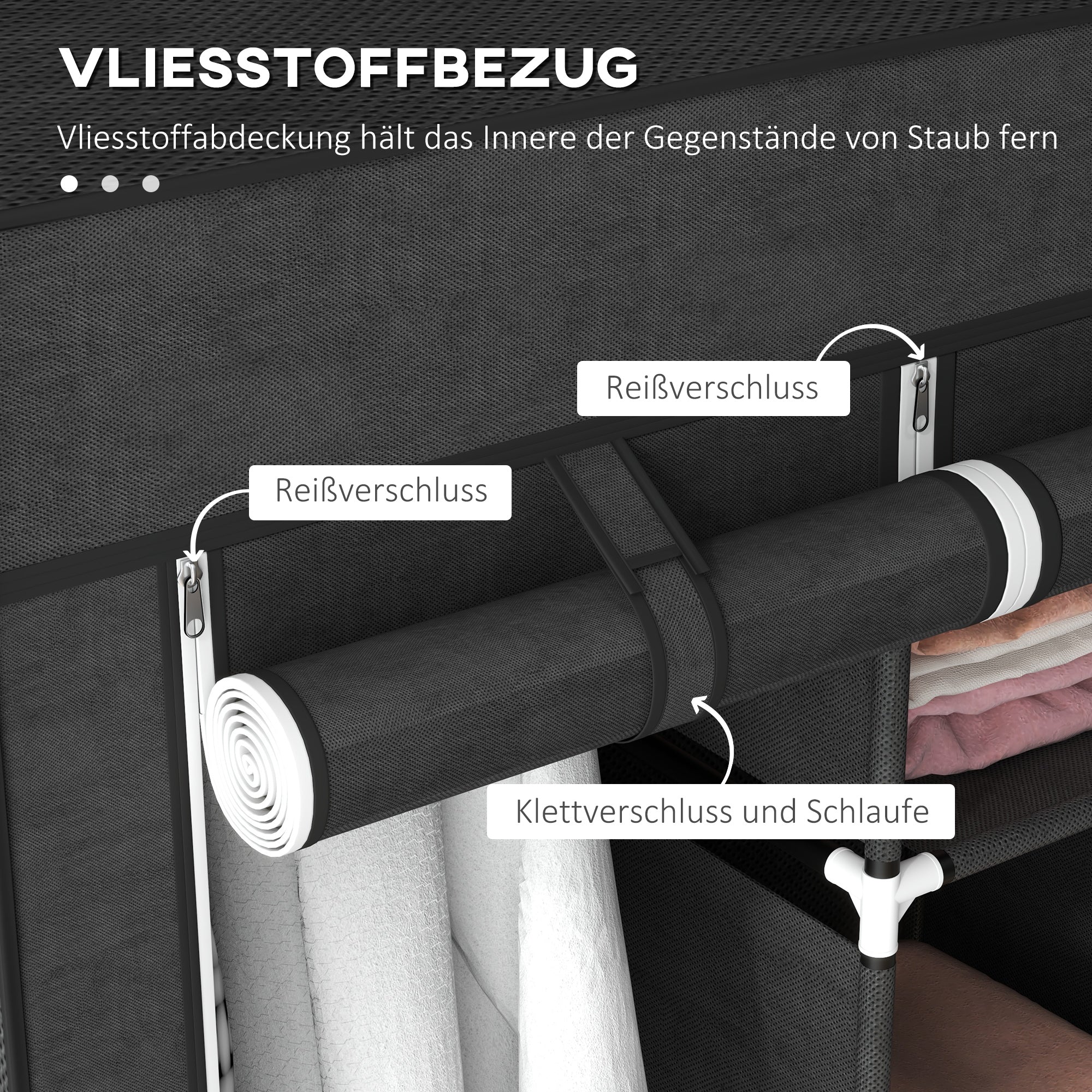 Fabric Wardrobe, Clothes Rail 8 Levels, Space-Saving, Black - Image 5