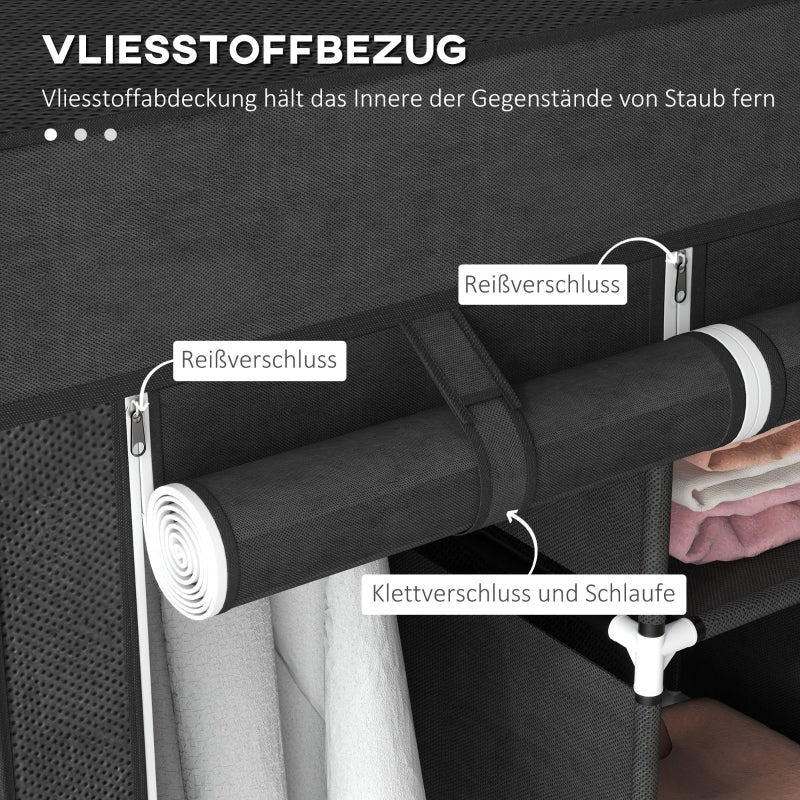Fabric Wardrobe, Folding, 3 Drawers, Black - Image 5