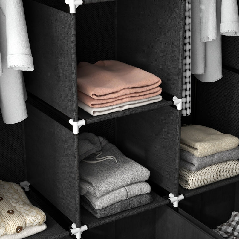 Fabric Wardrobe, Folding, 3 Drawers, Black - Image 8