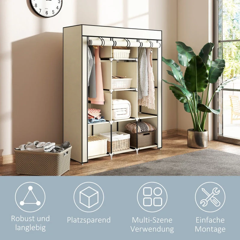 Fabric Wardrobe, Folding, 8 Tiers, Cream White - Image 6