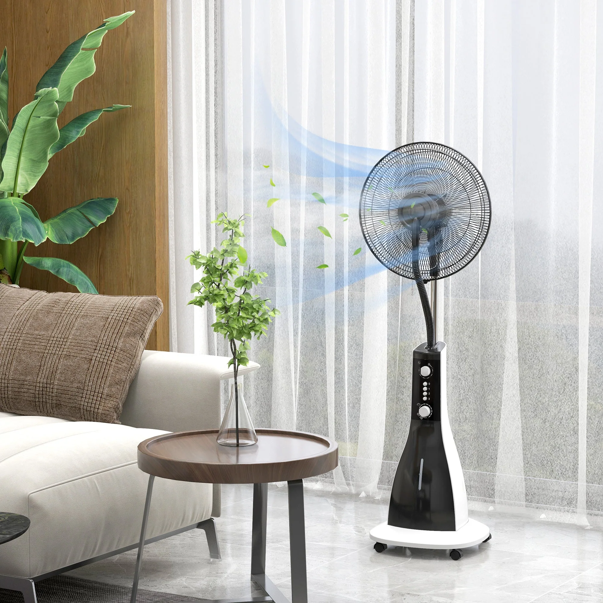 Fan with Mist Function, 90W, 3L Tank, 3 Modes, Timer, Oscillating, Black - Image 2